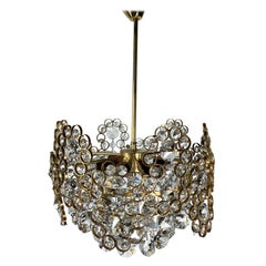 Gilt Brass and Crystal Glass Chandelier from Palwa, 1970s
