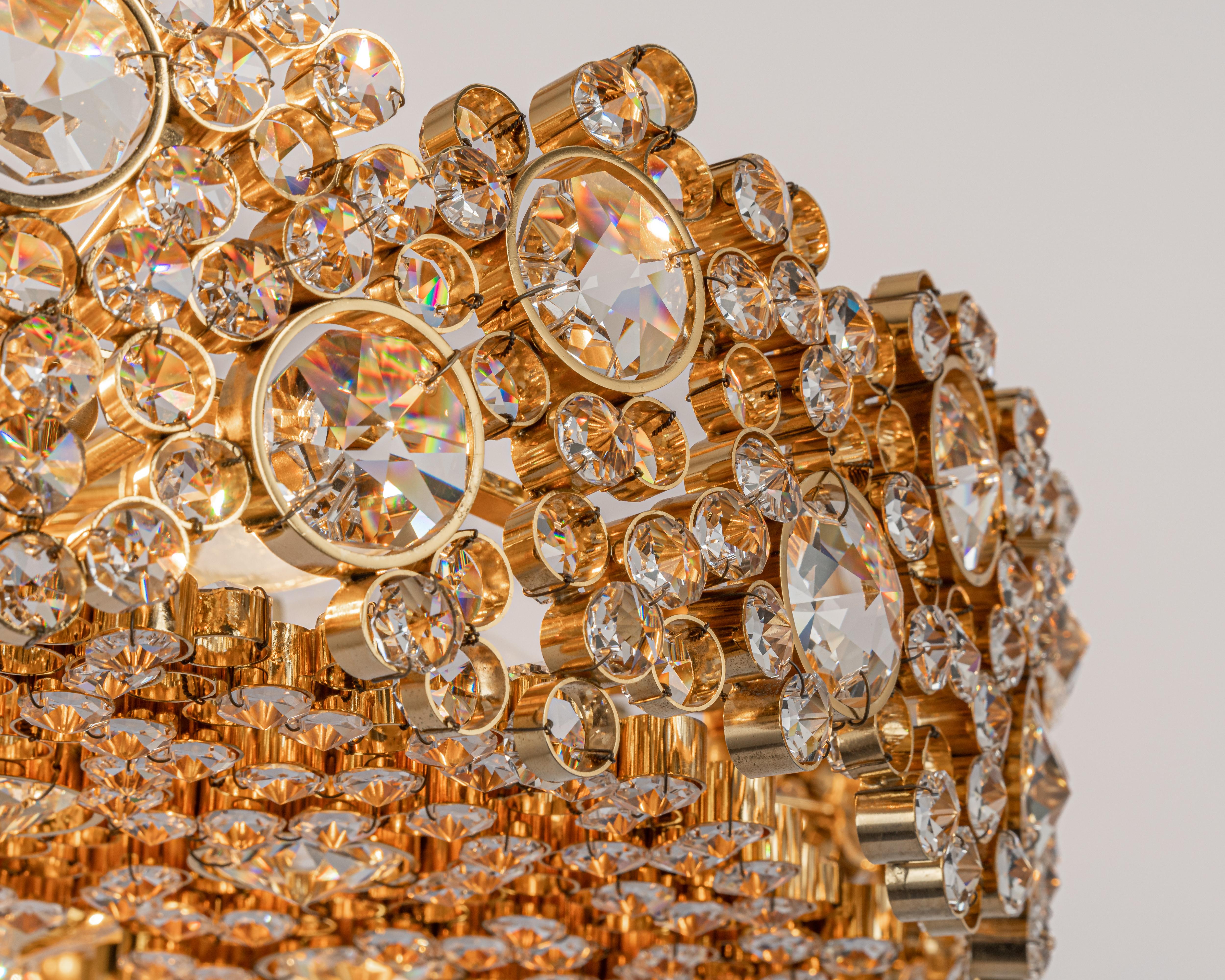 Gilt Brass and Crystal Glass Encrusted Chandeliers by Palwa, Germany, 1970s For Sale 5