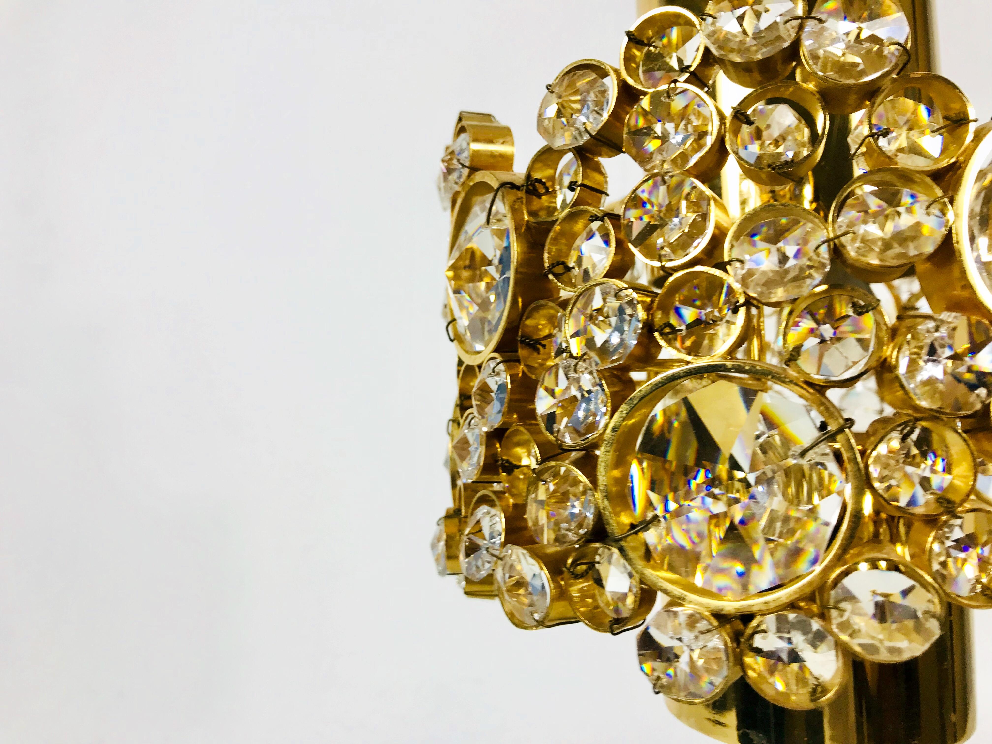 Gilt Brass and Crystal Glass Chandelier by Palwa, Germany, 1970s For Sale 5