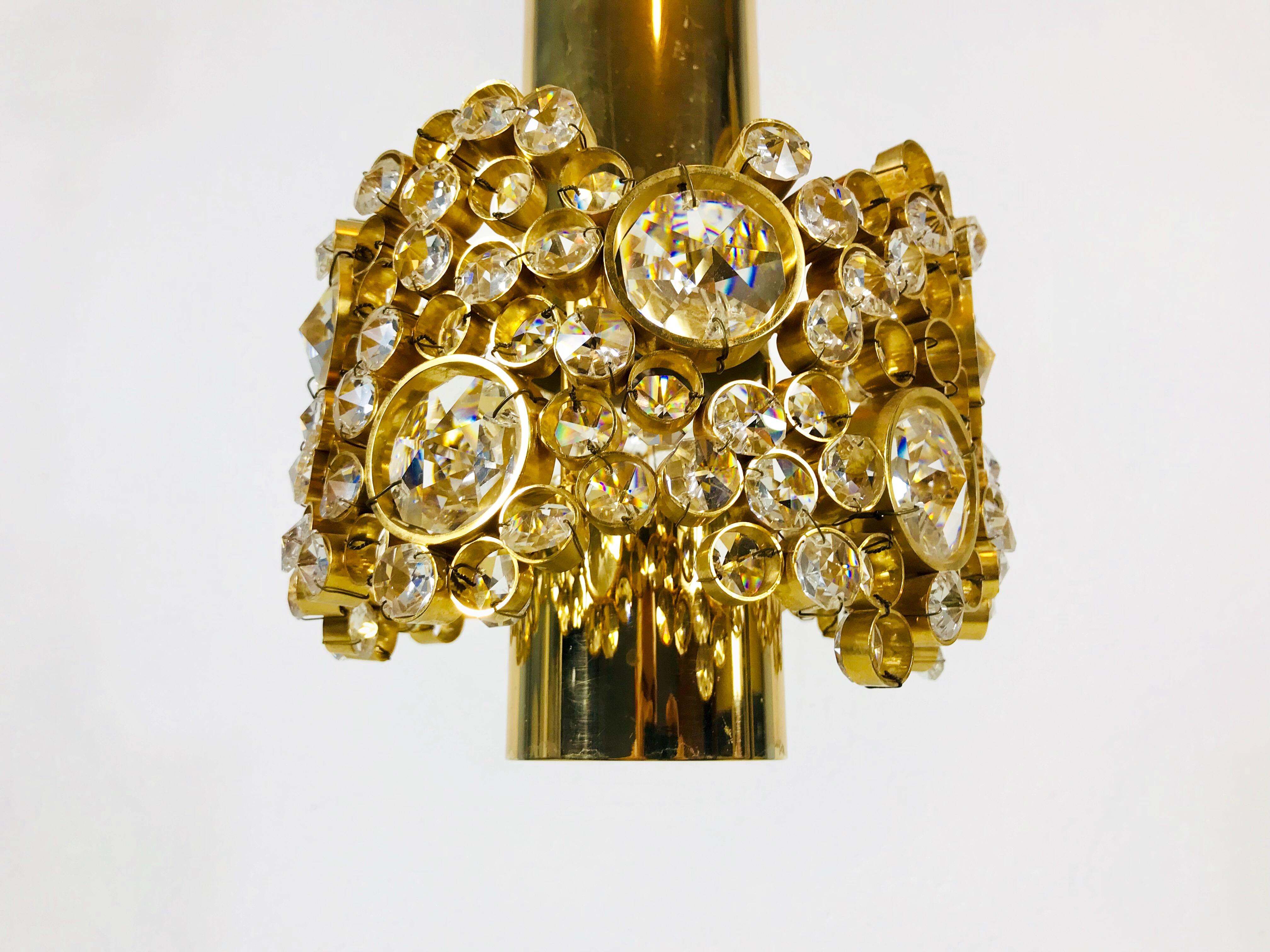 Gilt Brass and Crystal Glass Chandelier by Palwa, Germany, 1970s For Sale 6