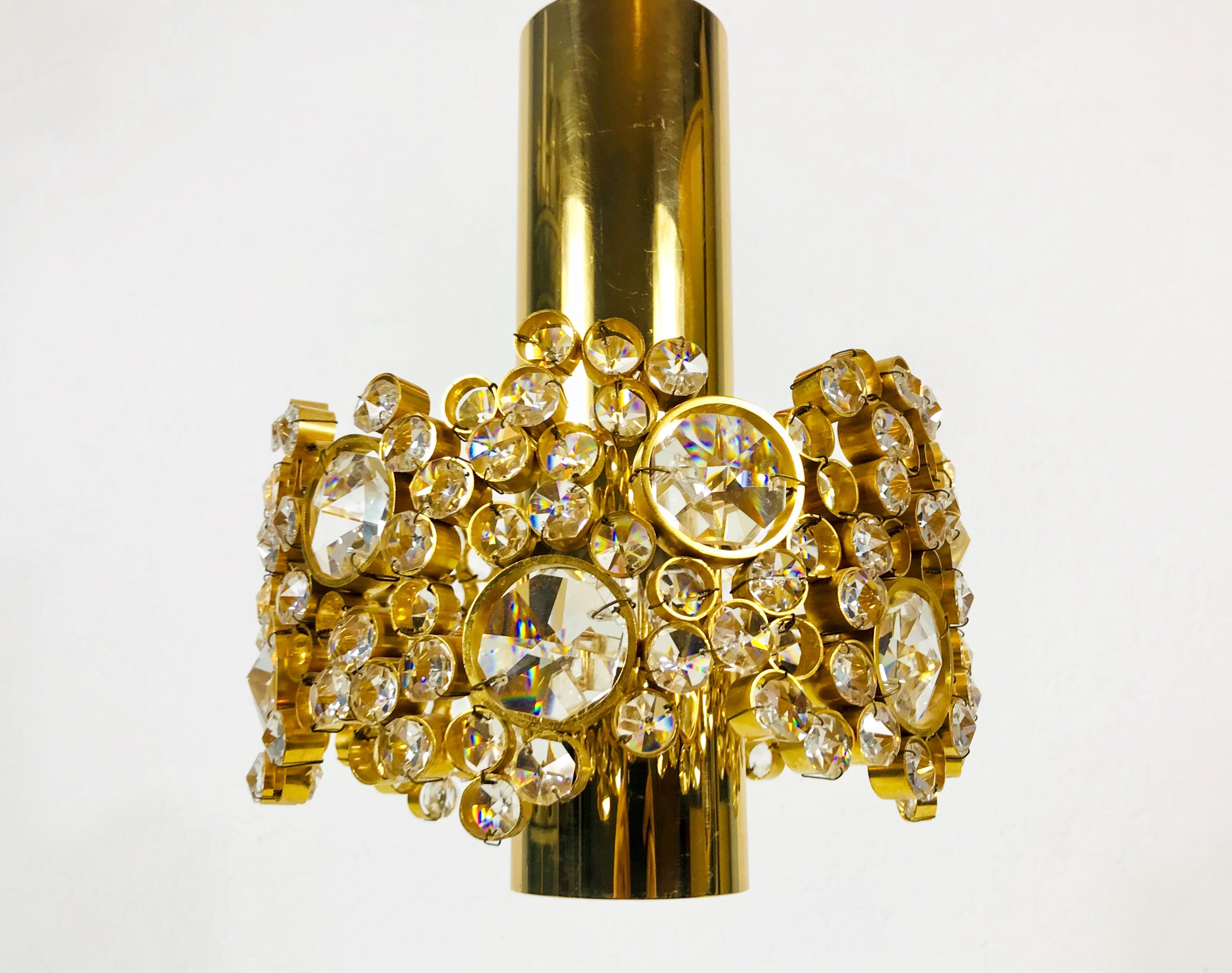 Gilt Brass and Crystal Glass Chandelier by Palwa, Germany, 1970s For Sale 7