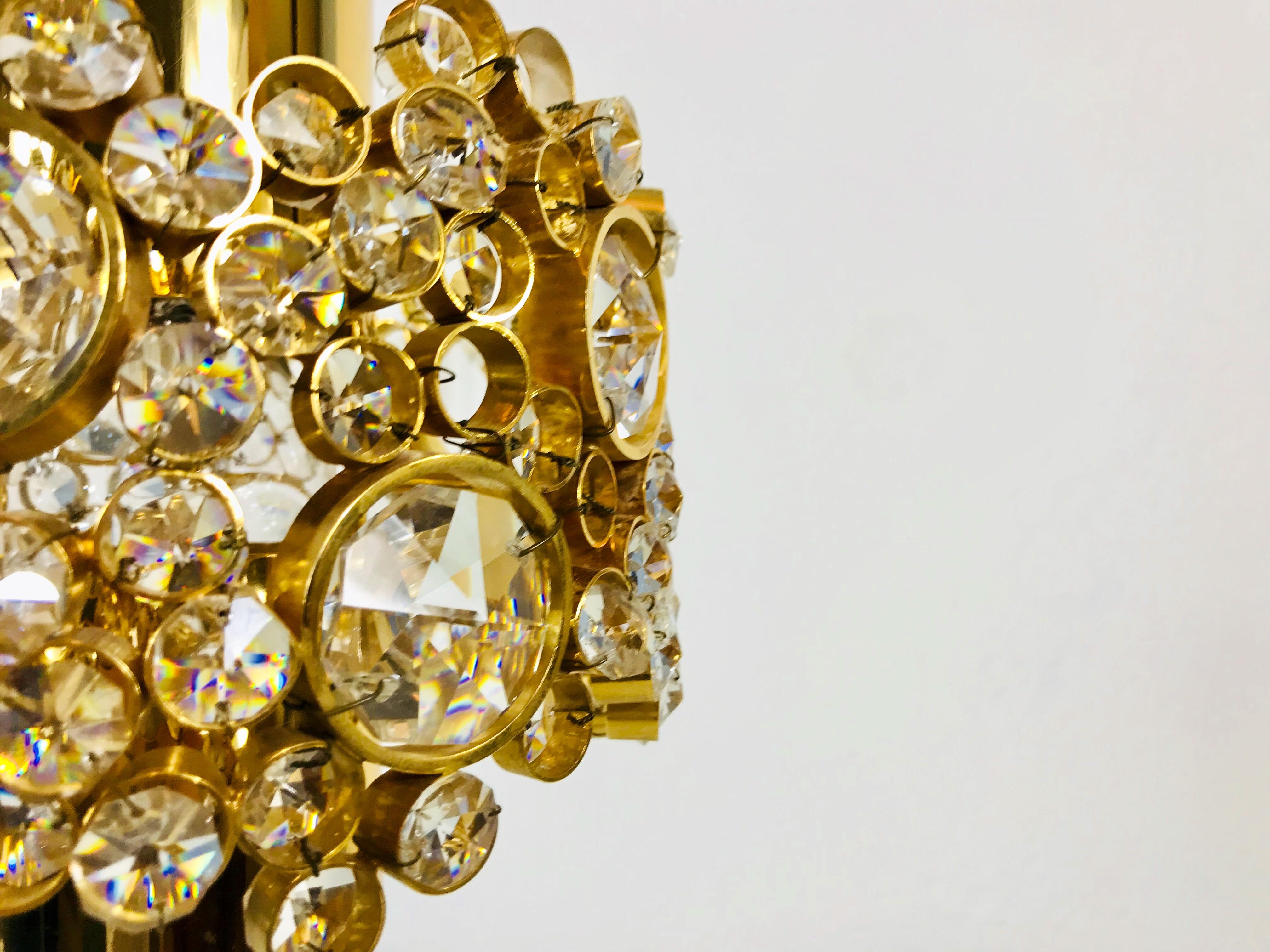 Gilt Brass and Crystal Glass Chandelier by Palwa, Germany, 1970s For Sale 7