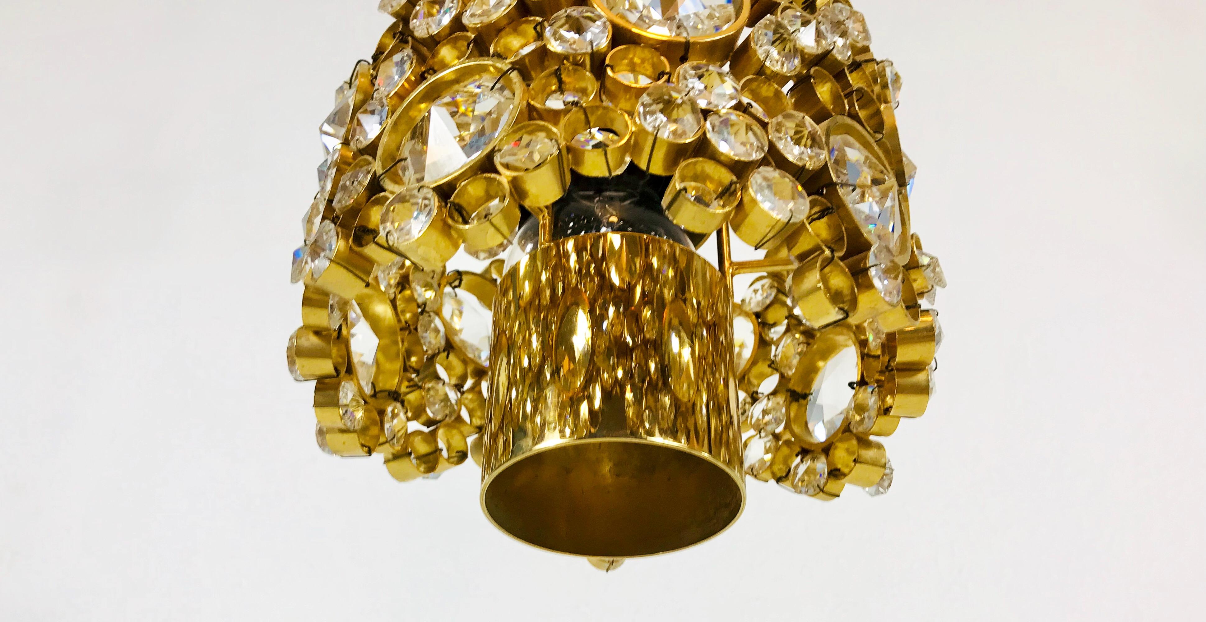 Gilt Brass and Crystal Glass Chandelier by Palwa, Germany, 1970s For Sale 9