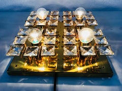 Gilt Brass and Crystal Glass Flush Mount by Palwa, Germany, 1970s