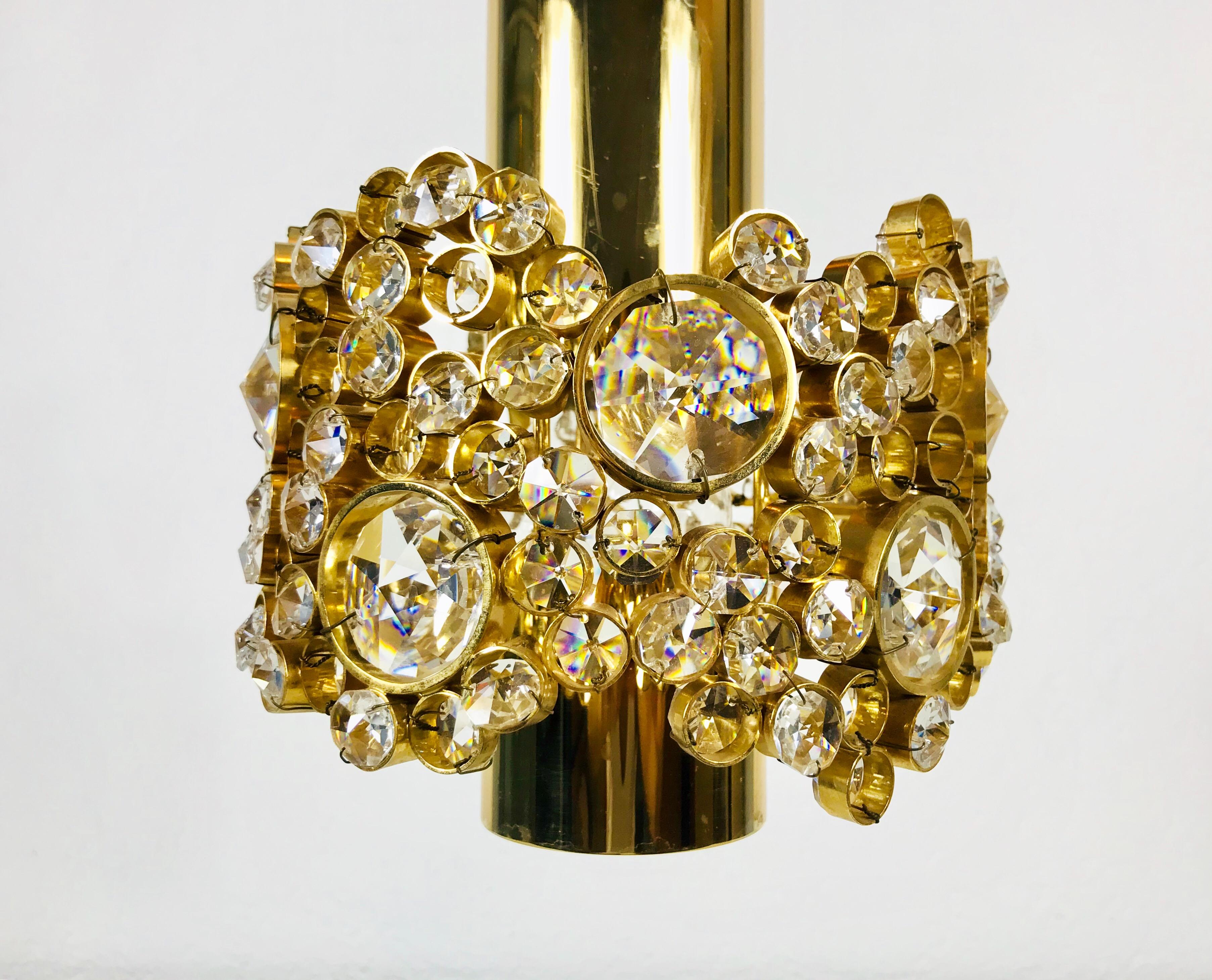 Late 20th Century Gilt Brass and Crystal Glass Chandelier by Palwa, Germany, 1970s For Sale