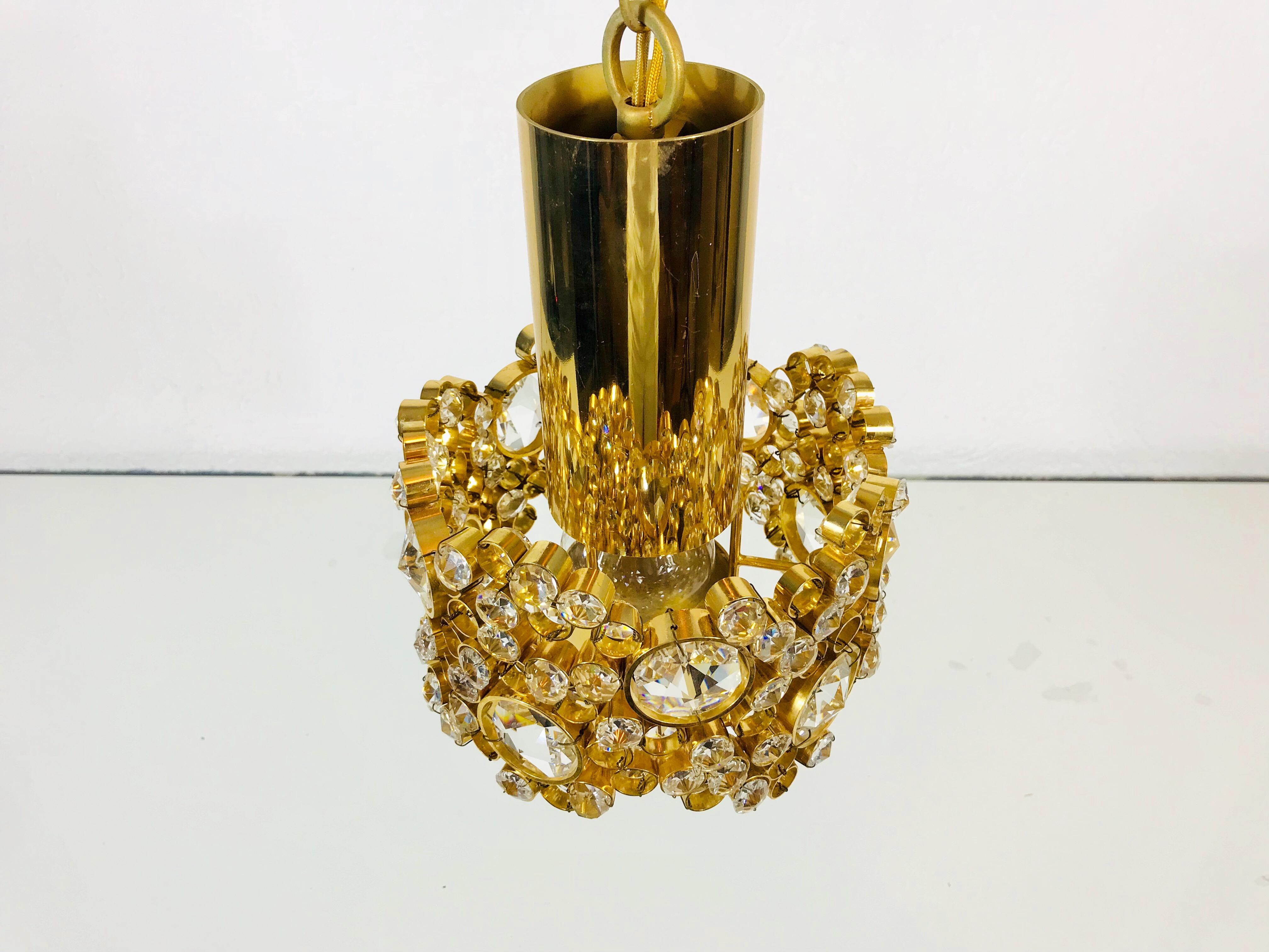 Gilt Brass and Crystal Glass Chandelier by Palwa, Germany, 1970s For Sale 1