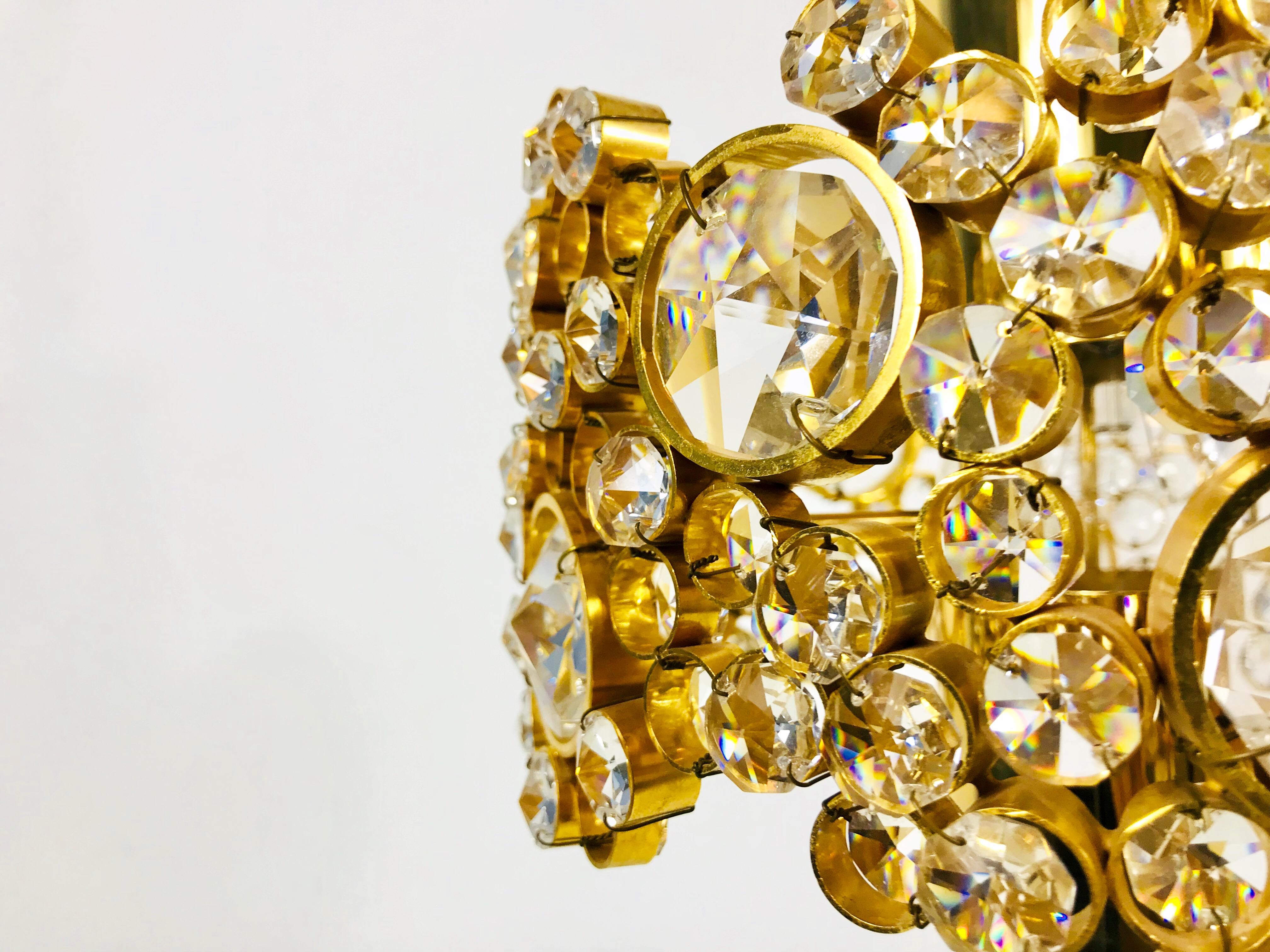 Gilt Brass and Crystal Glass Chandelier by Palwa, Germany, 1970s For Sale 2