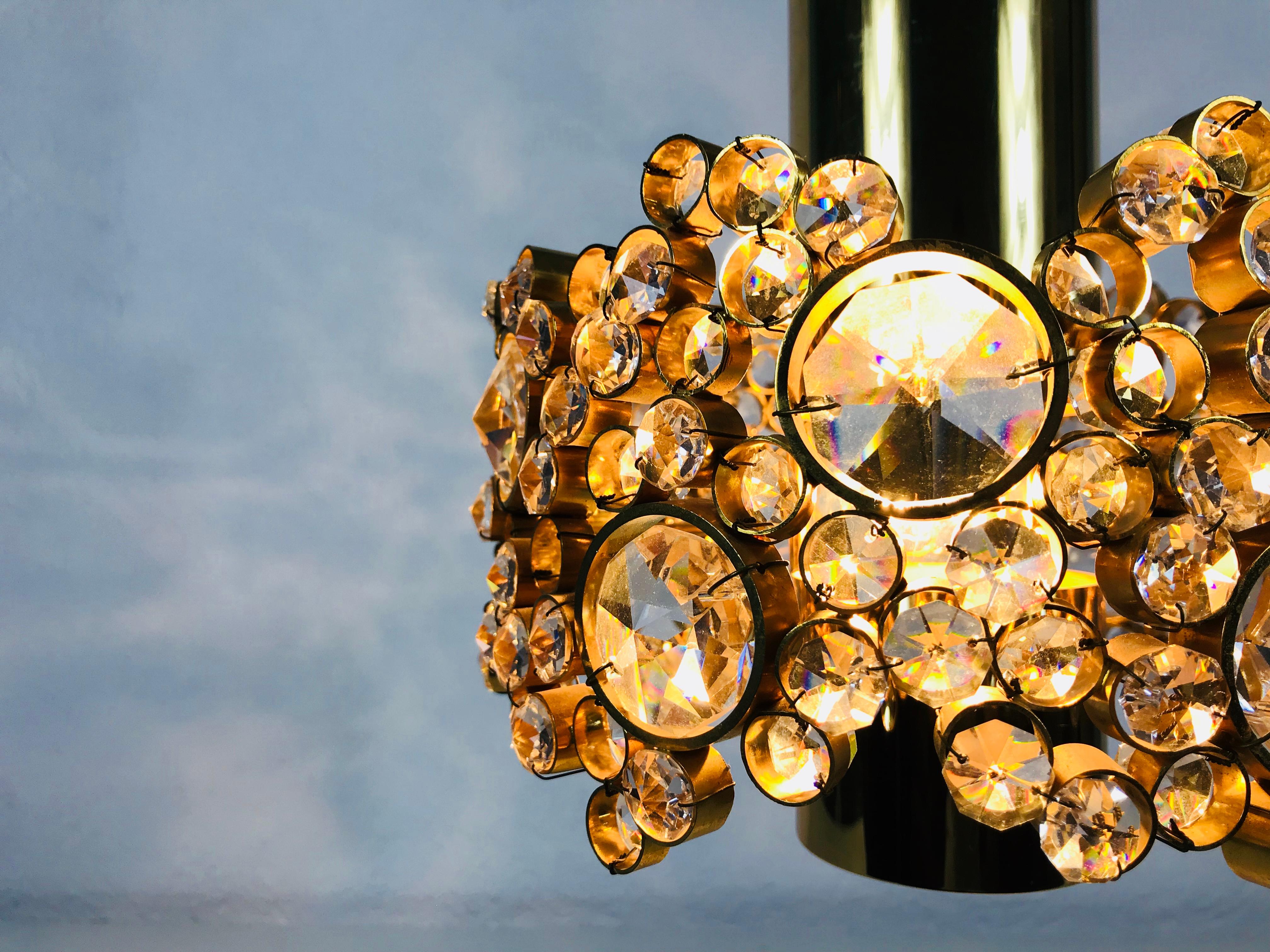 Gilt Brass and Crystal Glass Chandelier by Palwa, Germany, 1970s For Sale 3