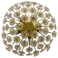 Vintage Gilt Brass and Crystal Glass Flush Mount by Palwa, Germany, 1970s