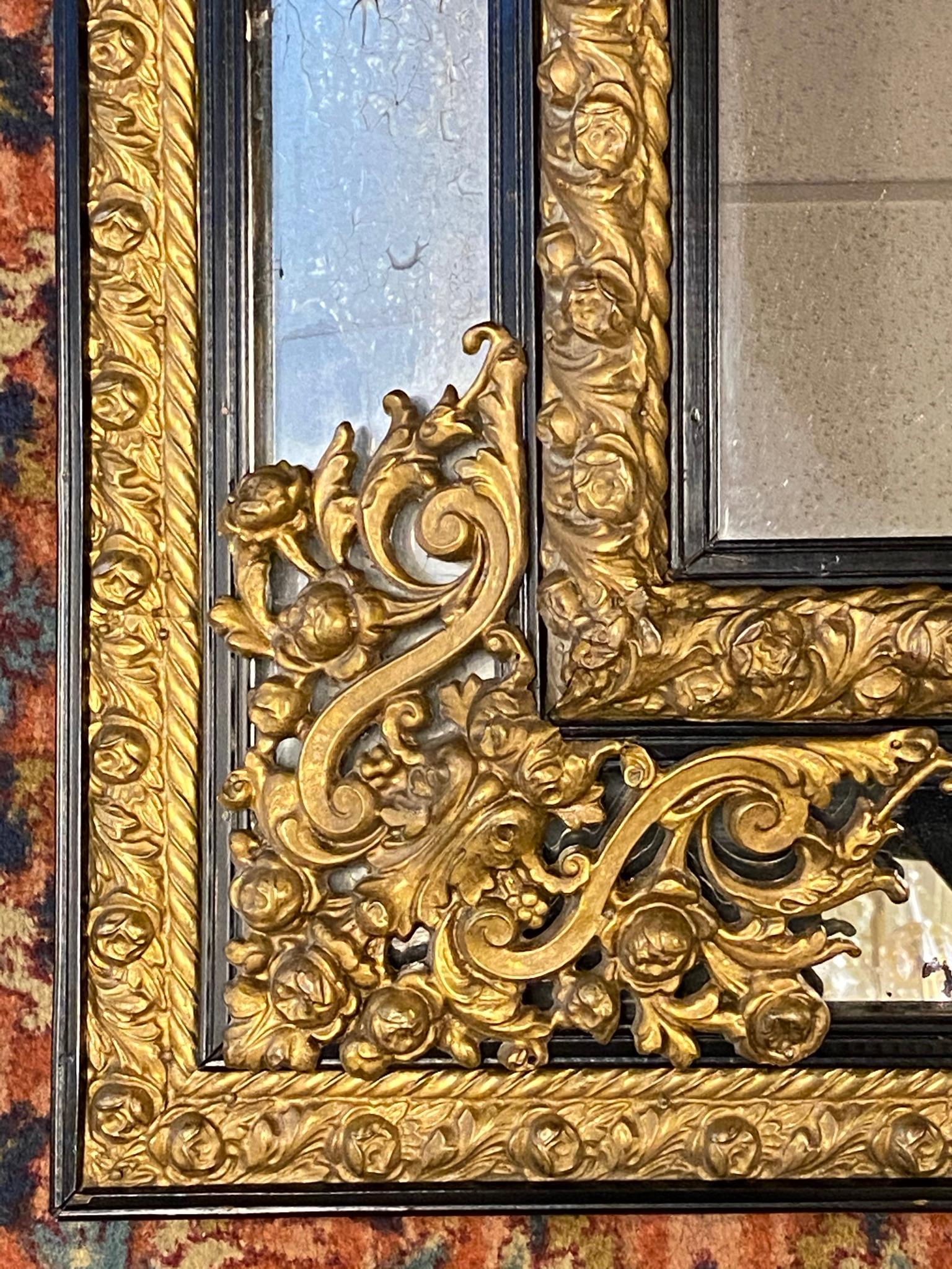 19th Century Gilt Brass and Ebonized Wooden Overmantel Mirror