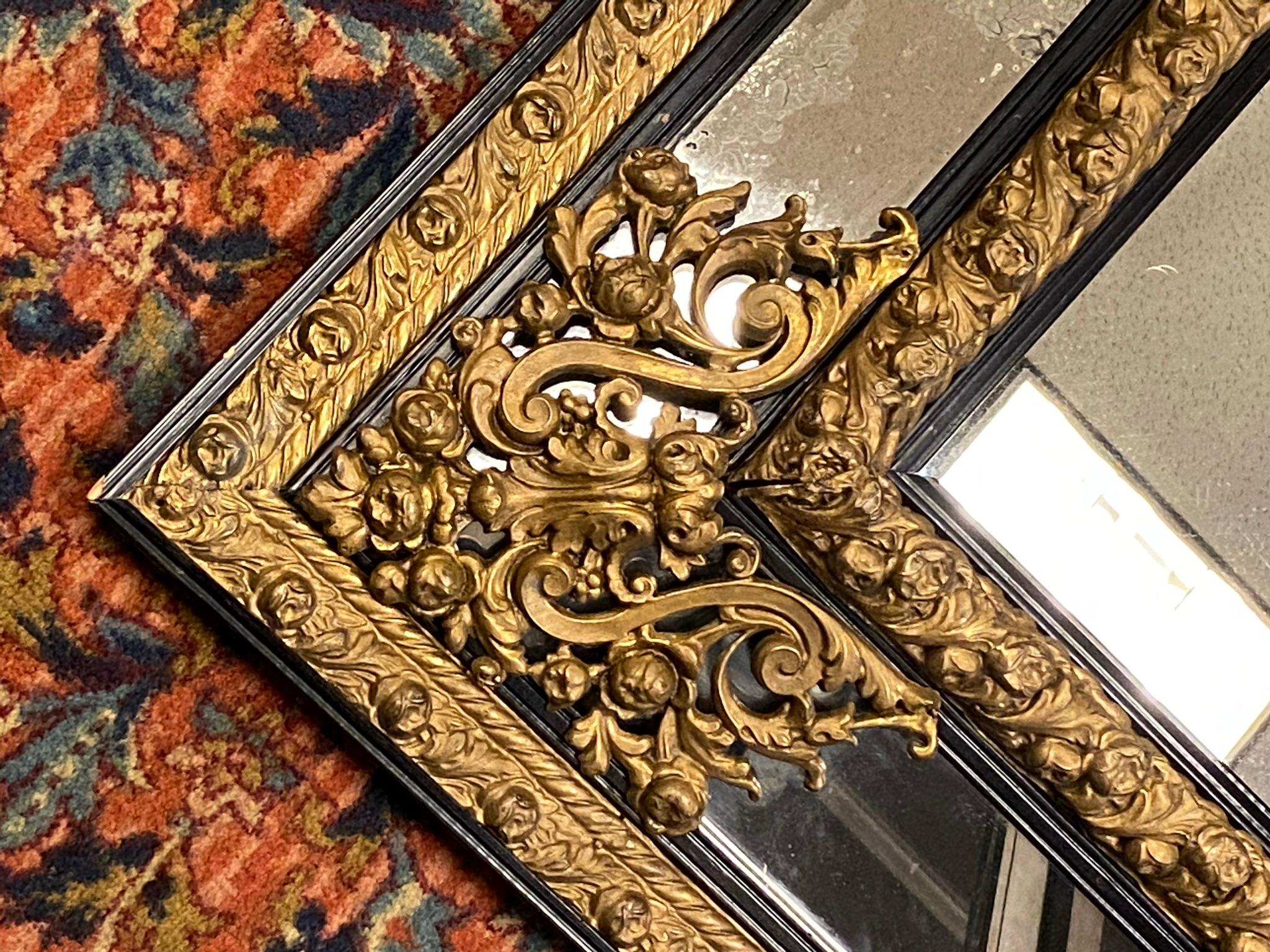 Gilt Brass and Ebonized Wooden Overmantel Mirror 2
