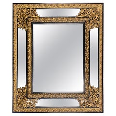 Antique Gilt Brass and Ebonized Wooden Overmantel Mirror