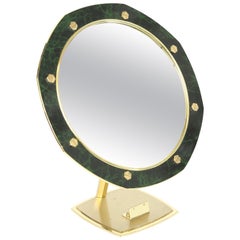  Enamel Vanity or Table Mirror with Faux Marble & Gilt Brass-Adjustable Stand