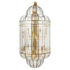 Gilt Brass and Glass Cage Two-Tier Chandelier