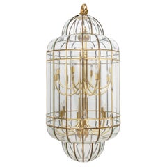 Gilt Brass and Glass Cage Two-Tier Chandelier