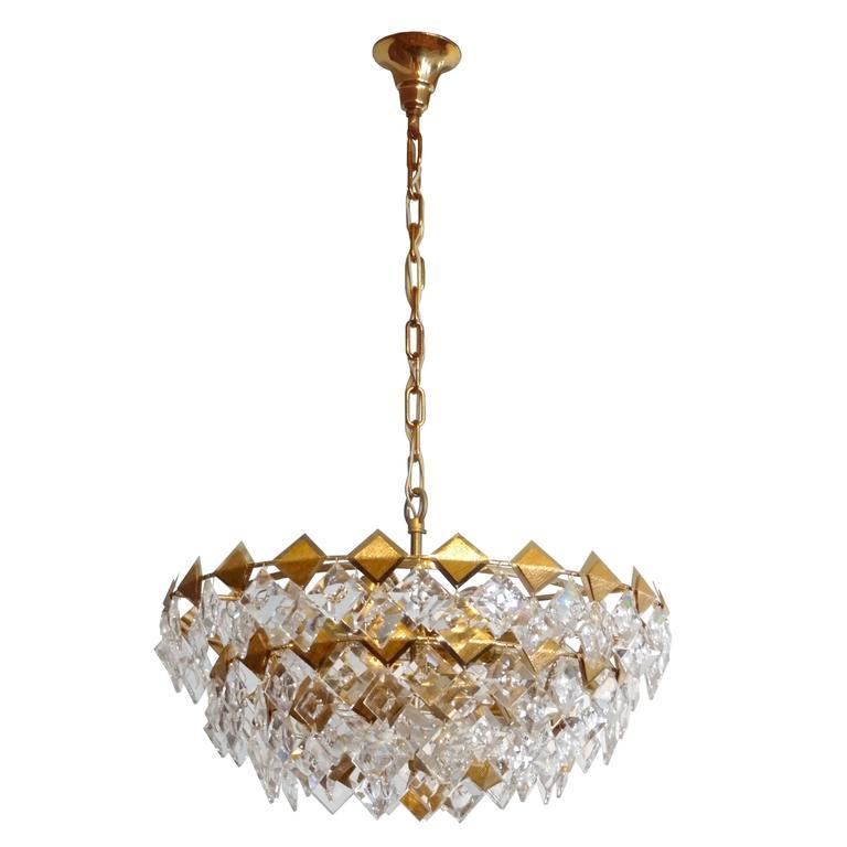 German Gilt Brass and Glass Chandelier by Palwa For Sale