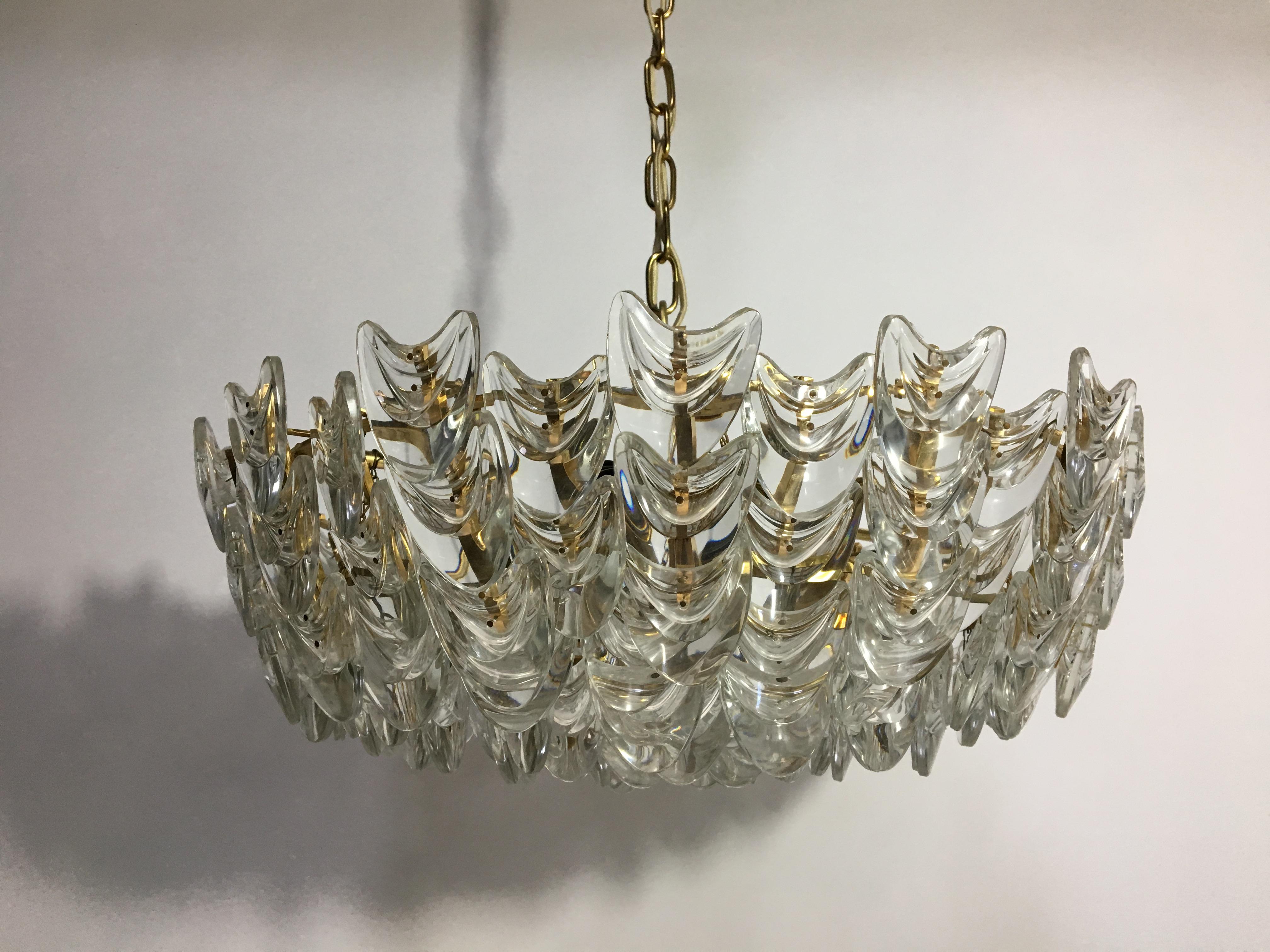 Gilt Brass and Glass Chandelier by Palwa In Excellent Condition For Sale In New York, NY