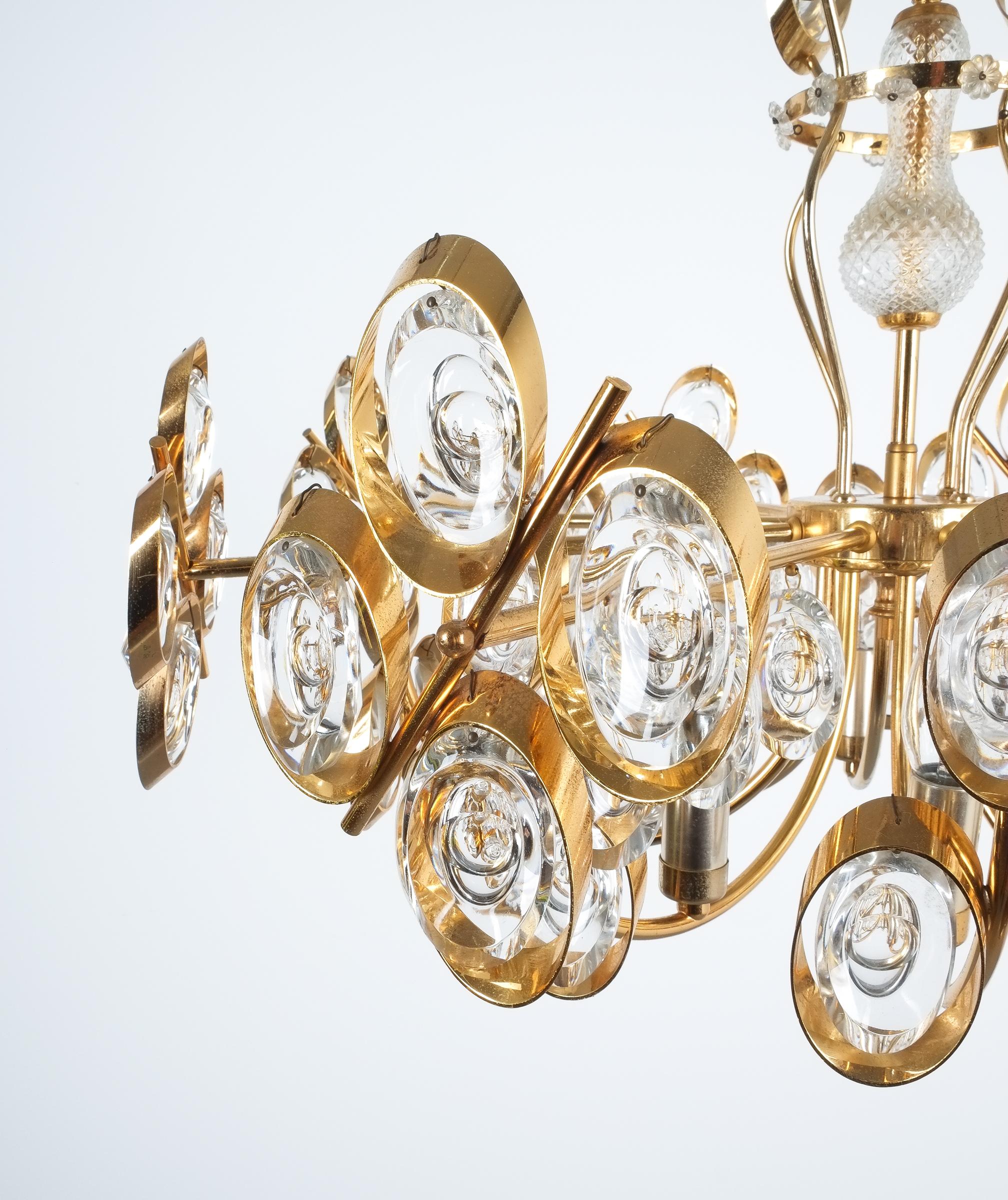 Lampada lampadario in ottone e vetro di Palwa, 1970 In condizioni buone in vendita a Vienna, AT