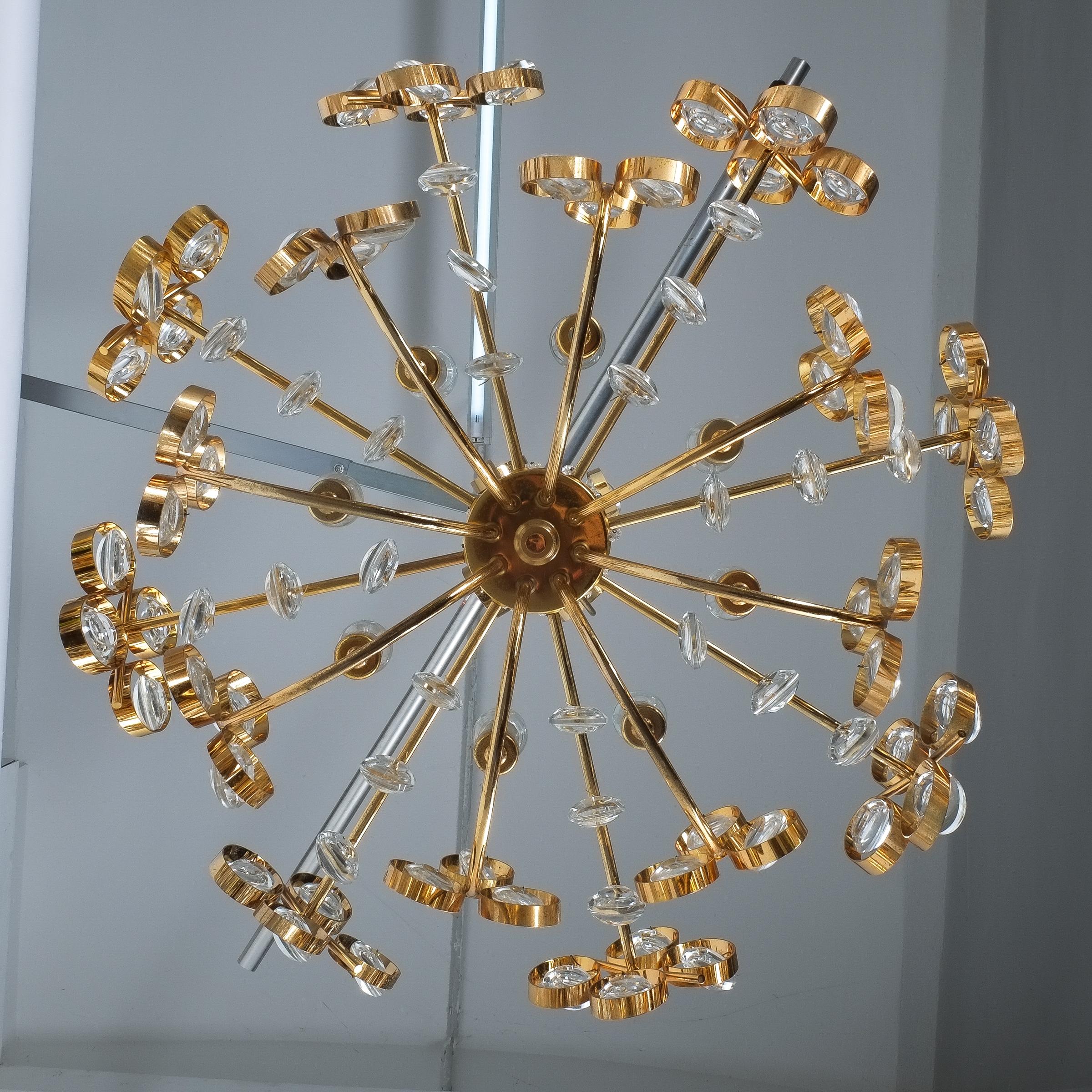 Gilt Brass and Glass Chandelier Lamp by Palwa, 1970 For Sale 2