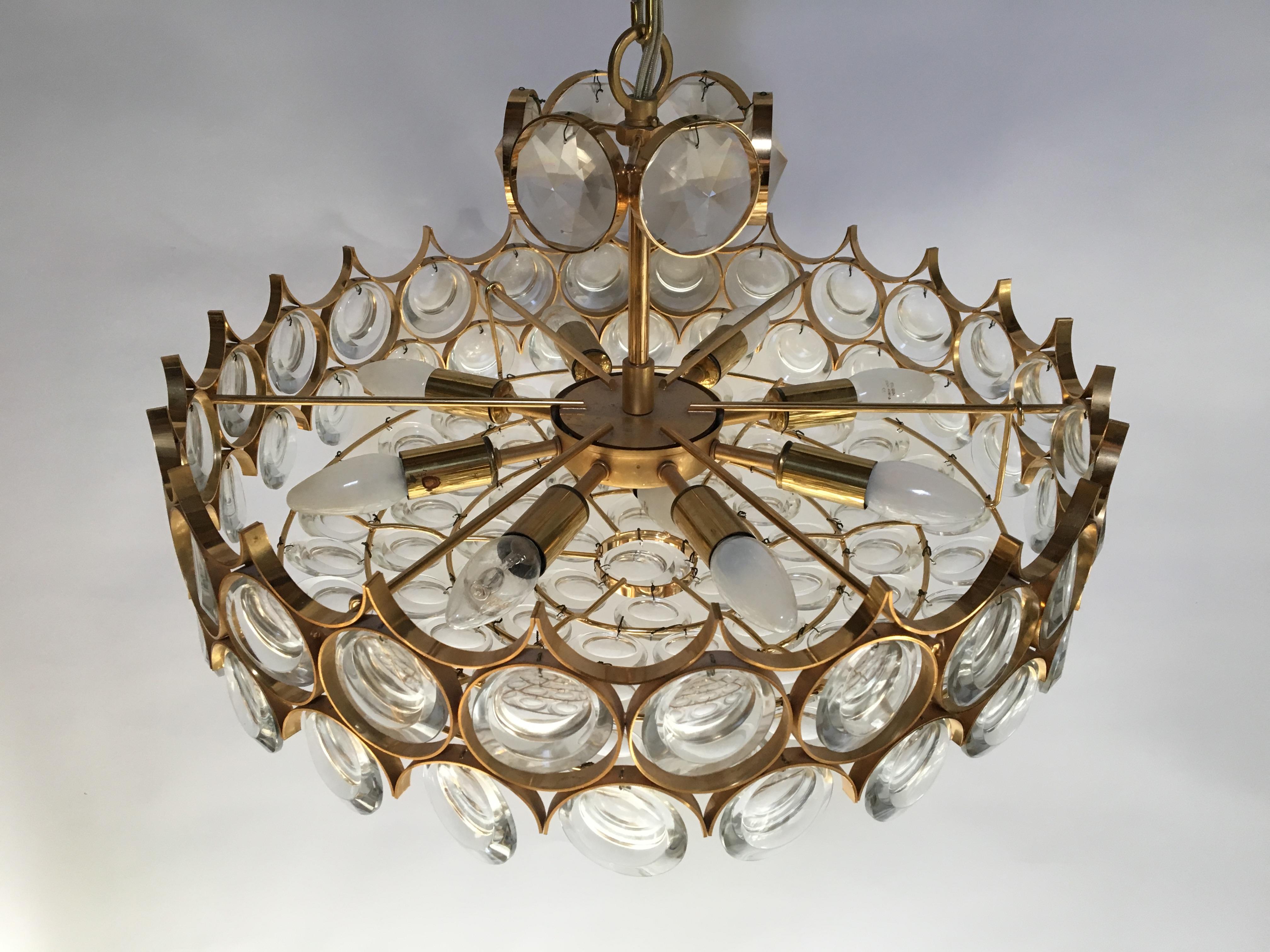 German Gilt Brass and Glass Fixture by Palwa  For Sale