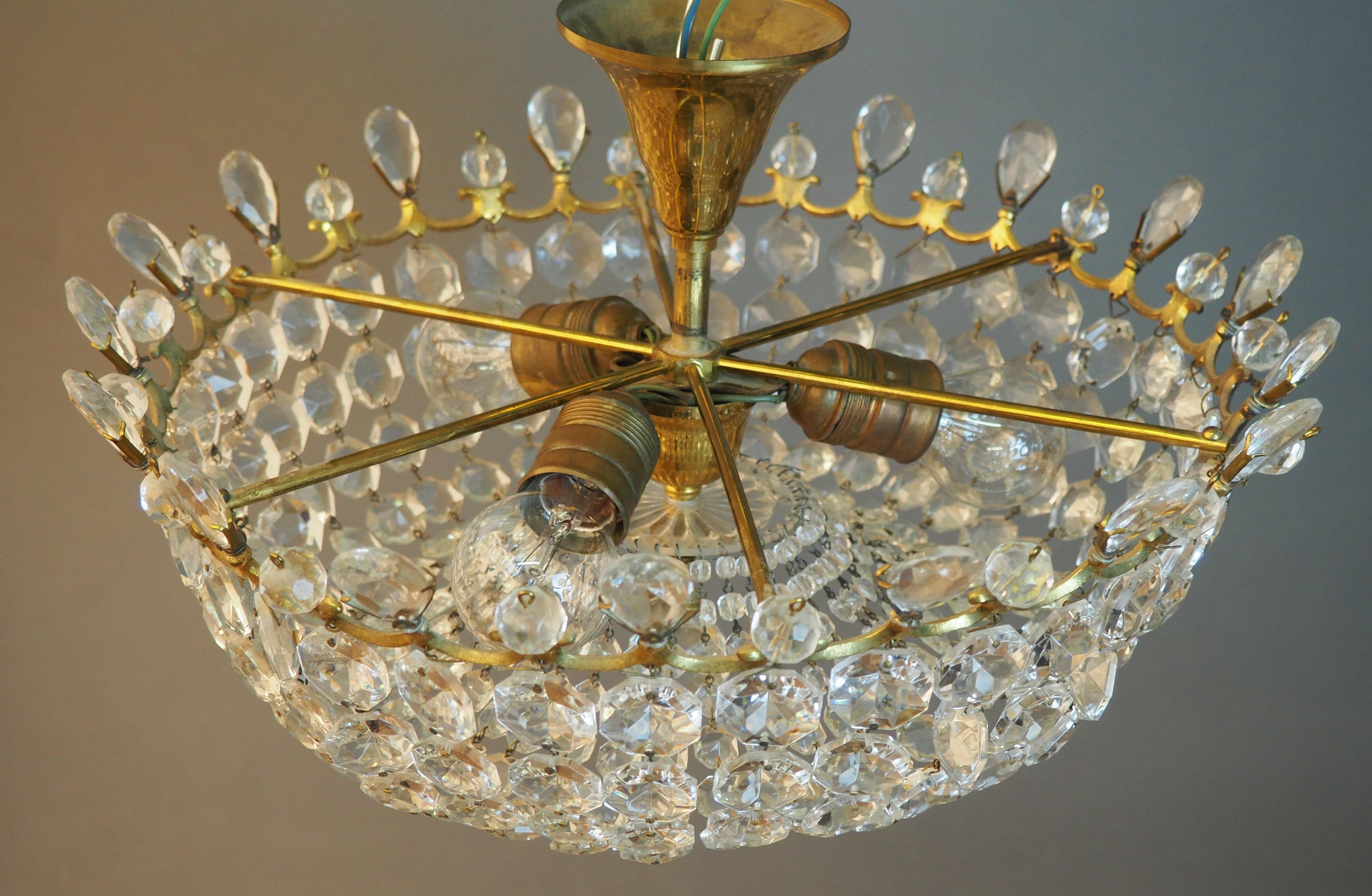 German Gilt Brass and Glass Flush Mount by Palwa, circa 1950s