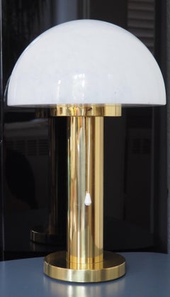 Lampe de table champignon en laiton doré et verre par Glashütte Limburg, vers les années 1970