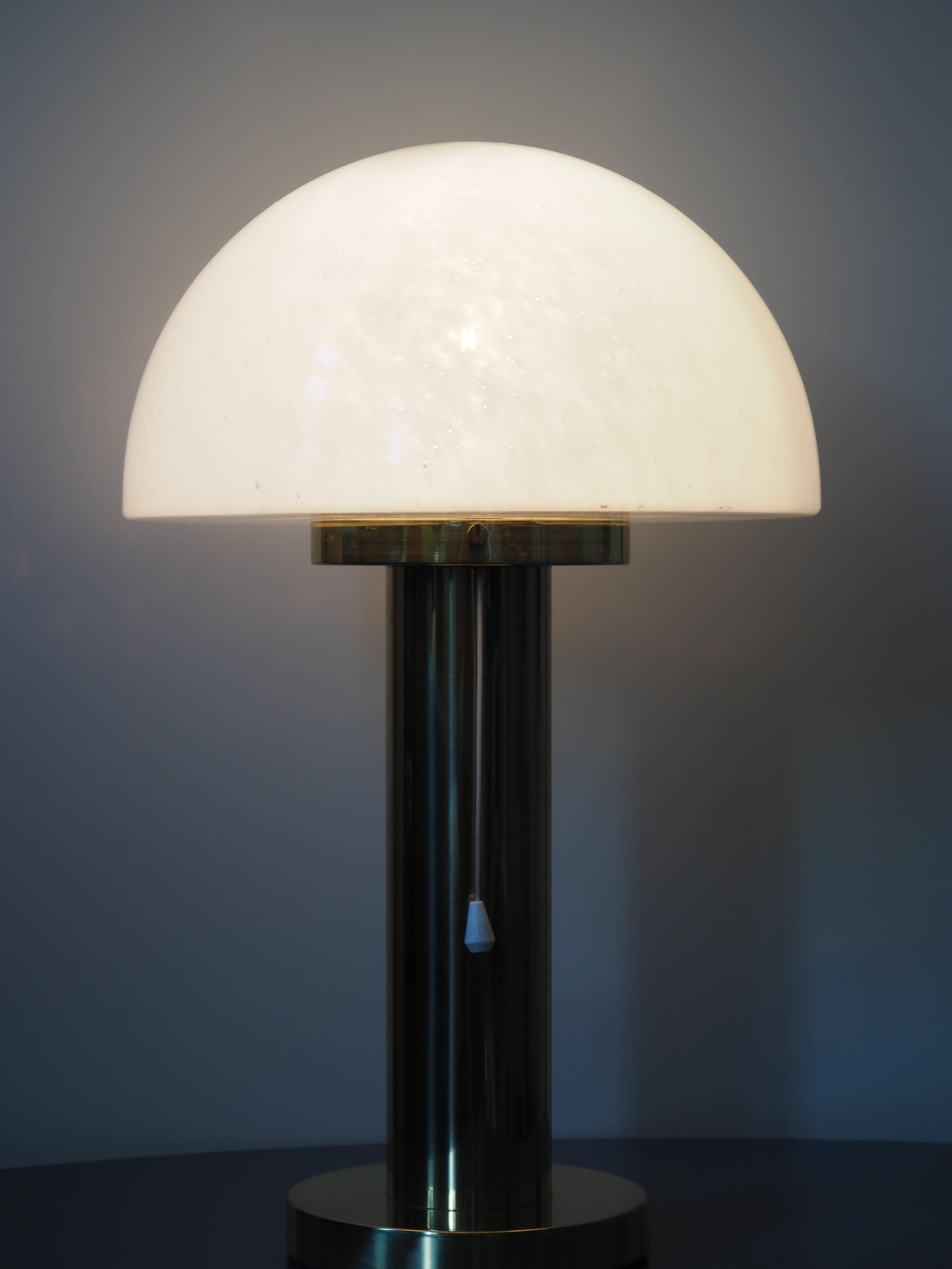 Mid-Century Modern Gilt Brass and Glass Mushroom Table Lamp by Glashütte Limburg, circa 1970s