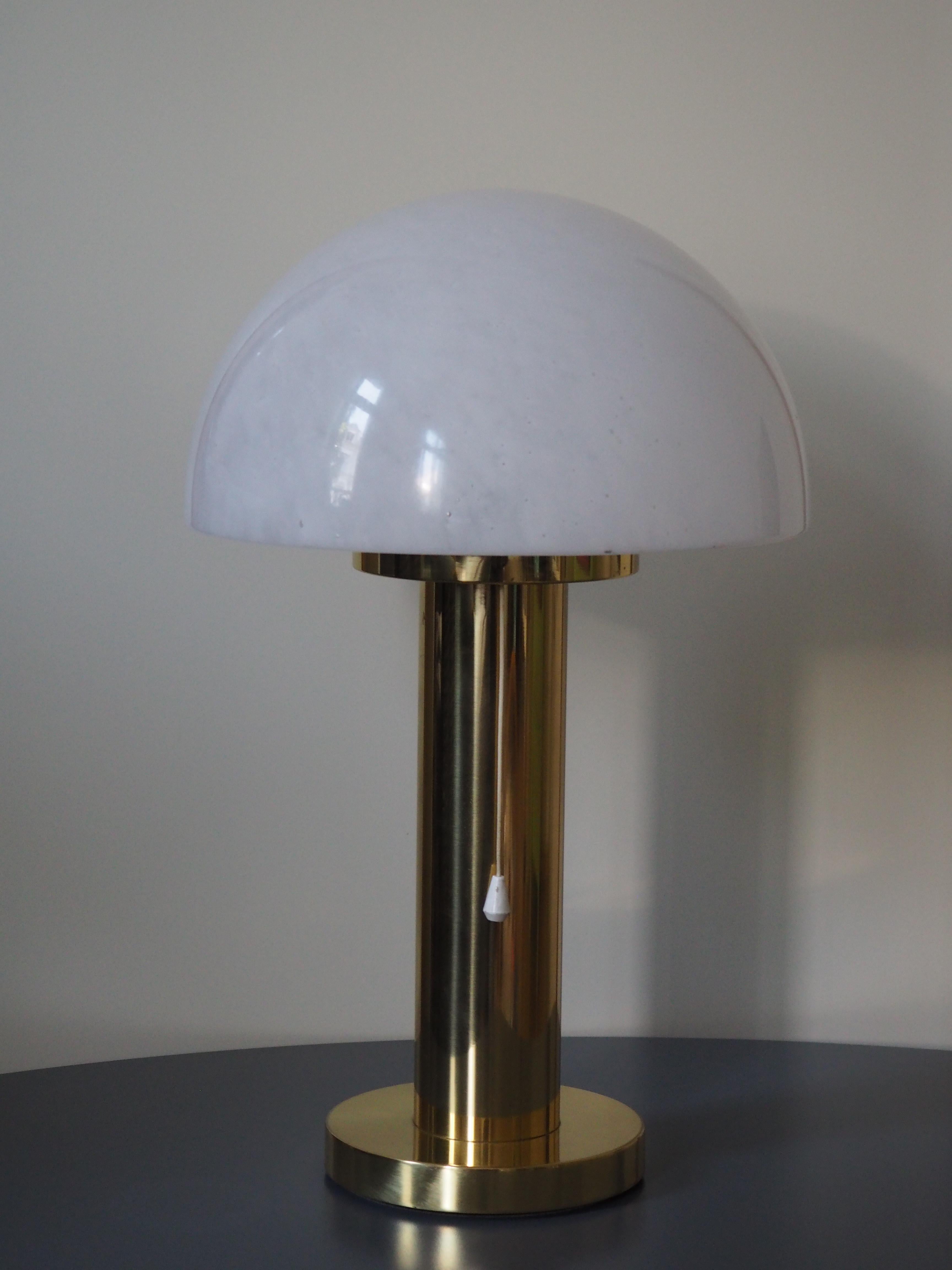 German Gilt Brass and Glass Mushroom Table Lamp by Glashütte Limburg, circa 1970s