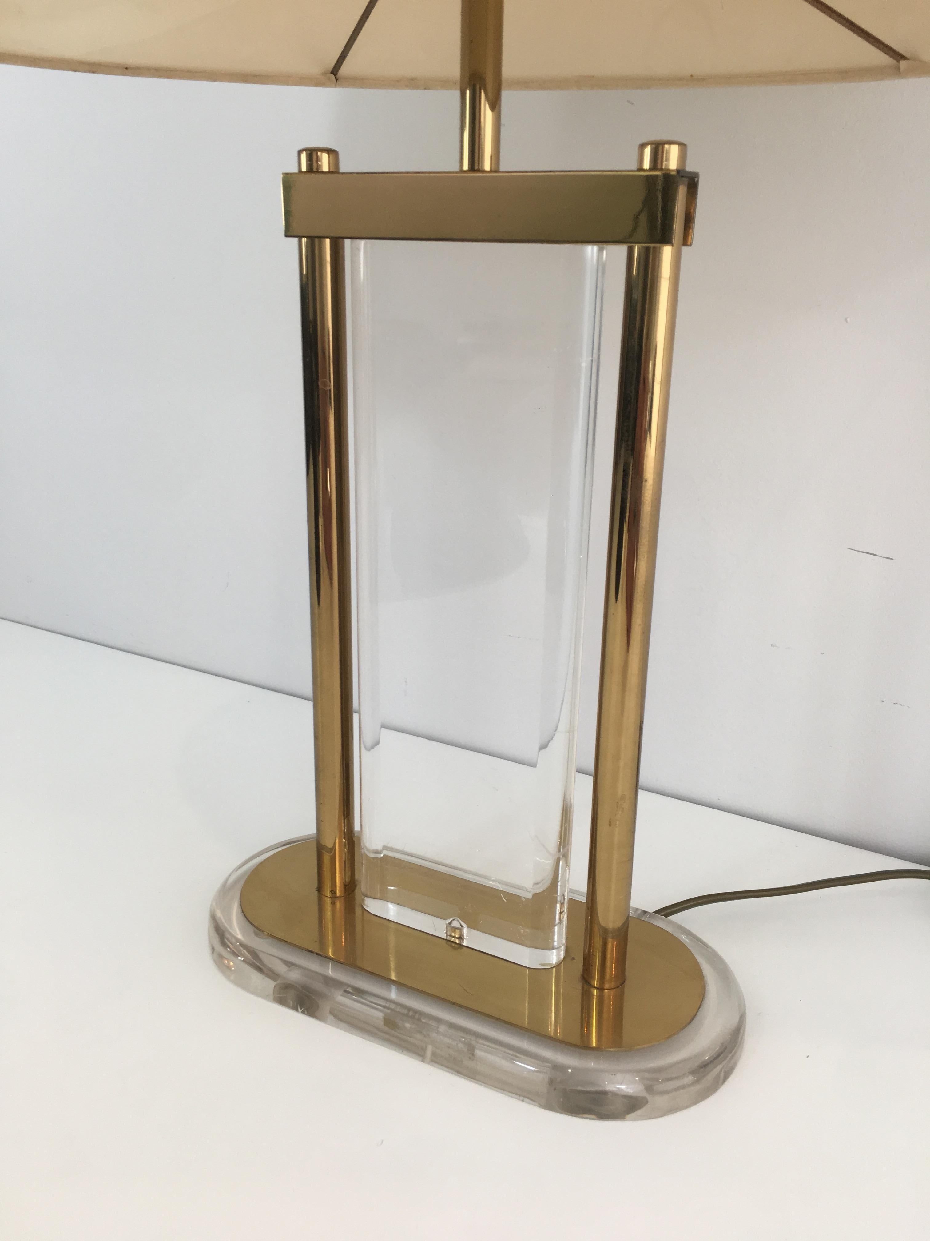 Gilt Brass and Lucite Table Lamp, French, circa 1970 5