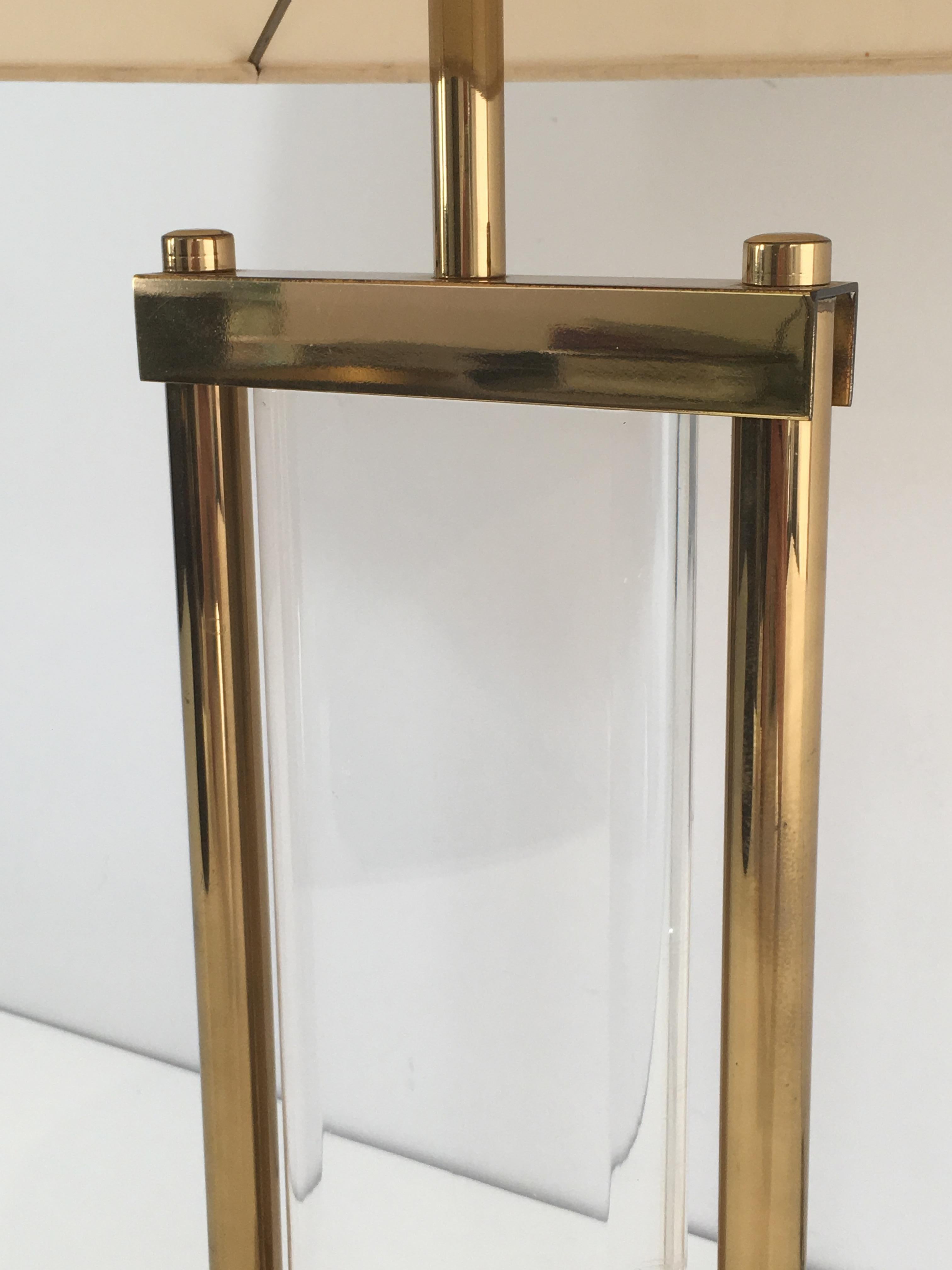 Gilt Brass and Lucite Table Lamp, French, circa 1970 7