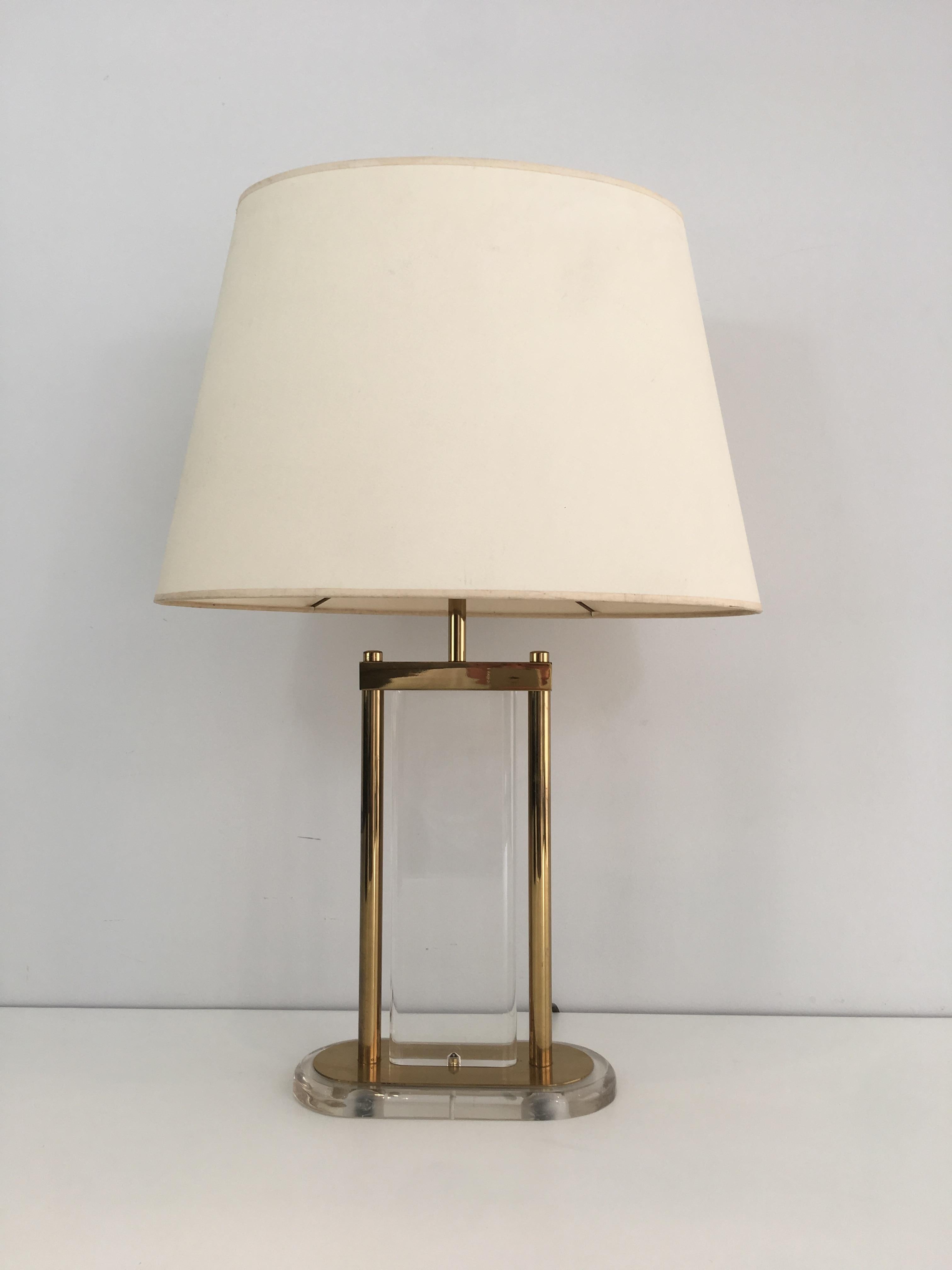Gilt Brass and Lucite Table Lamp, French, circa 1970 13