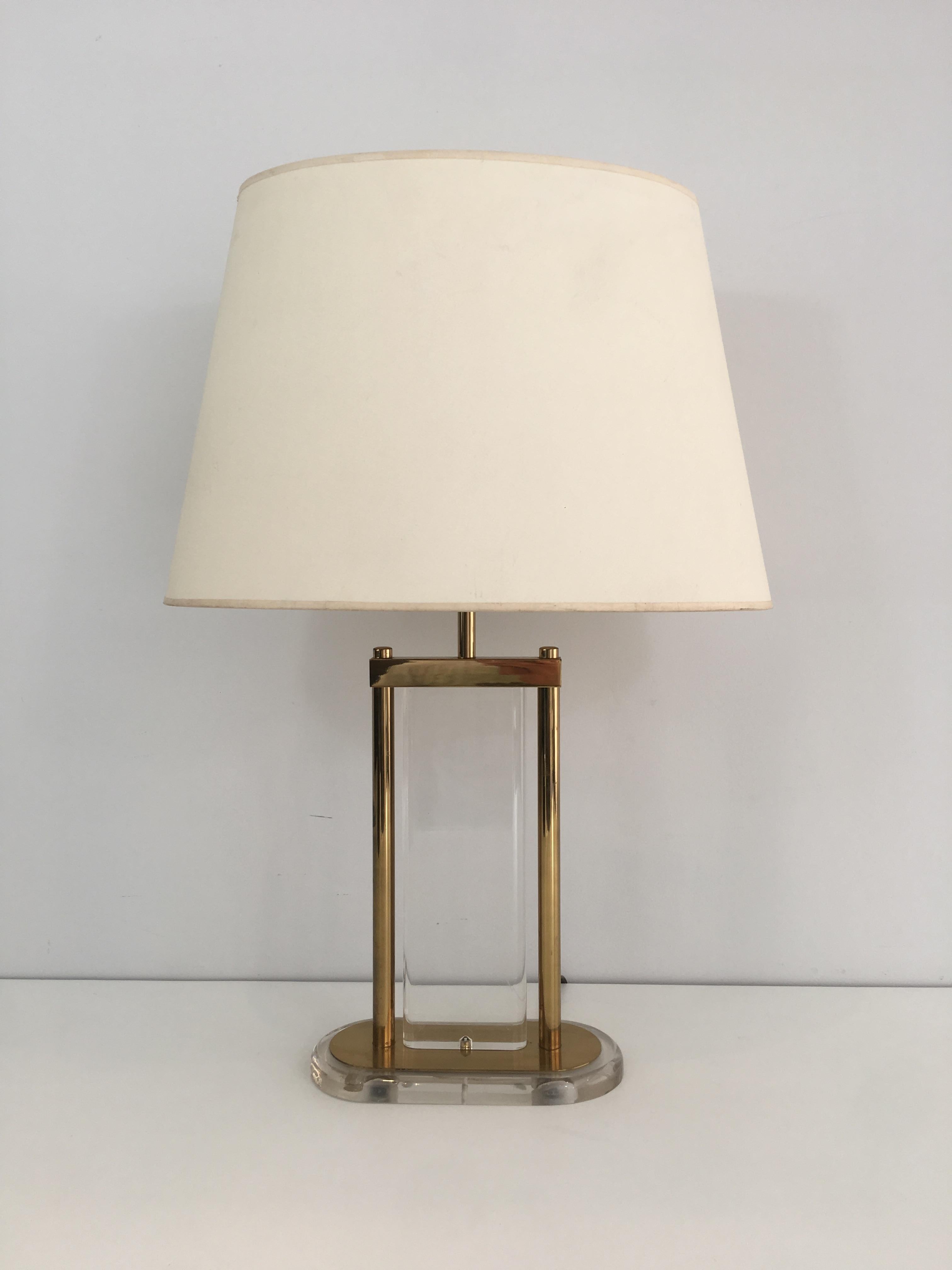 Gilt Brass and Lucite Table Lamp, French, circa 1970 14