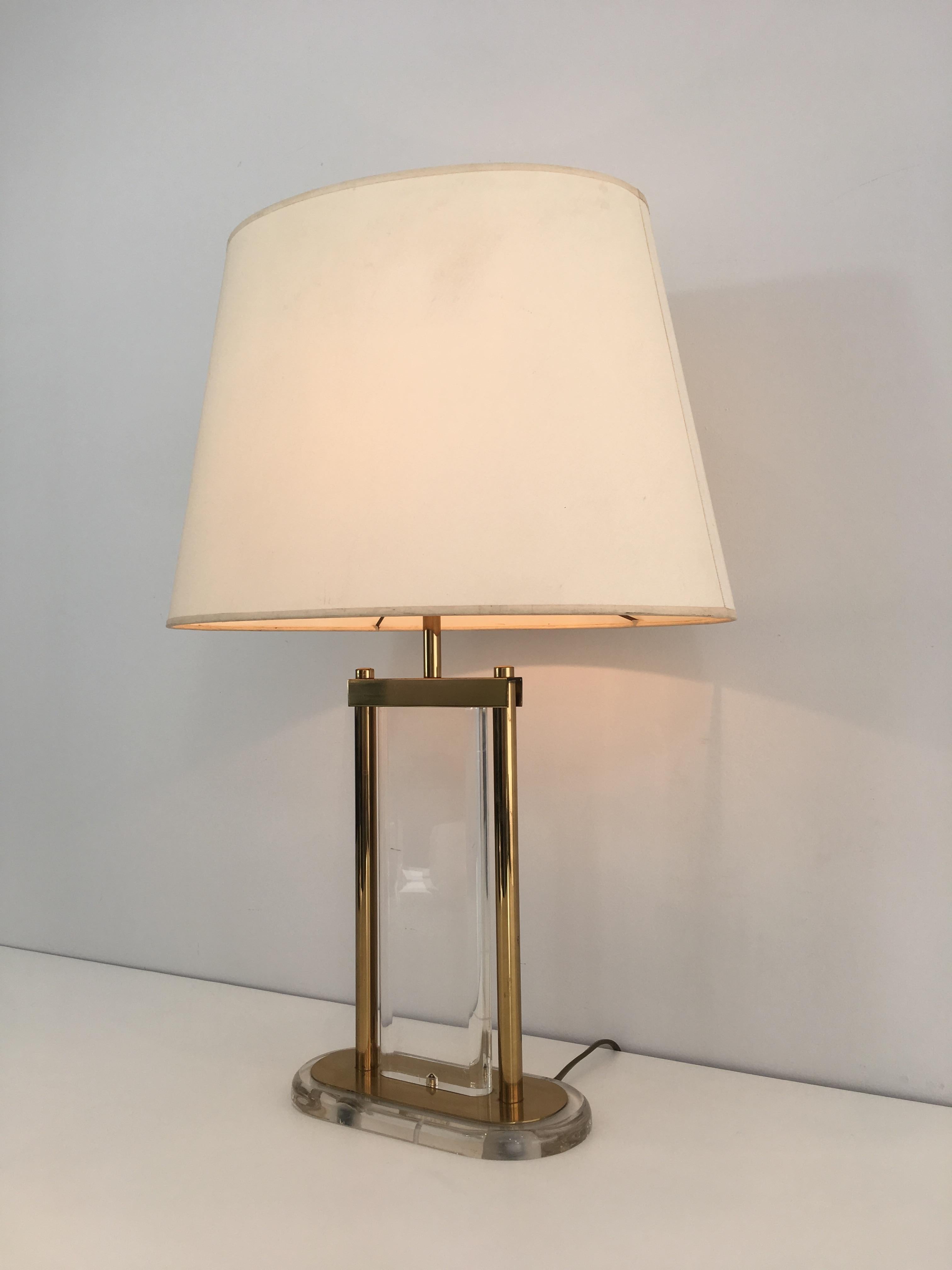 Gilt Brass and Lucite Table Lamp, French, circa 1970 15