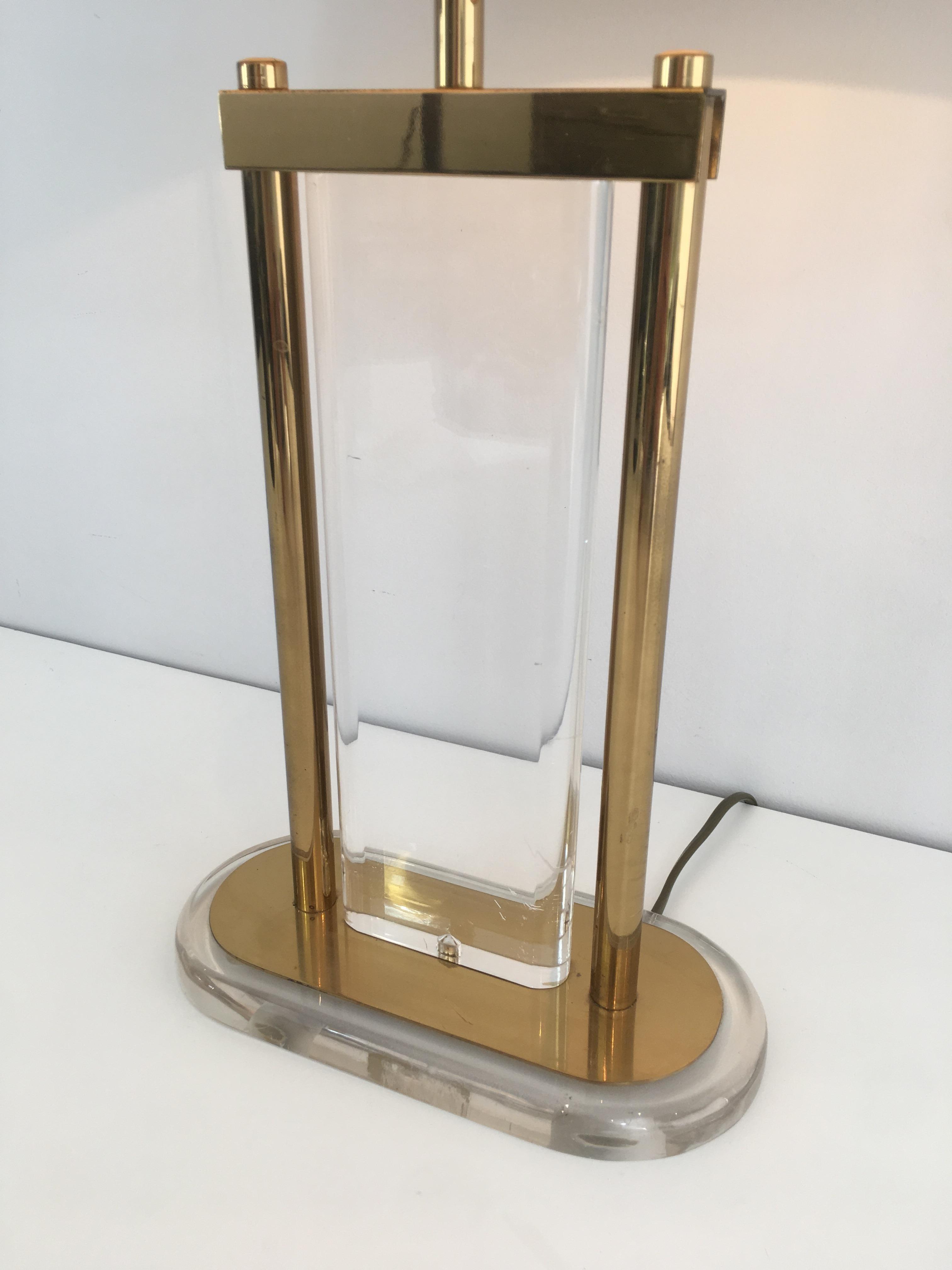 Late 20th Century Gilt Brass and Lucite Table Lamp, French, circa 1970