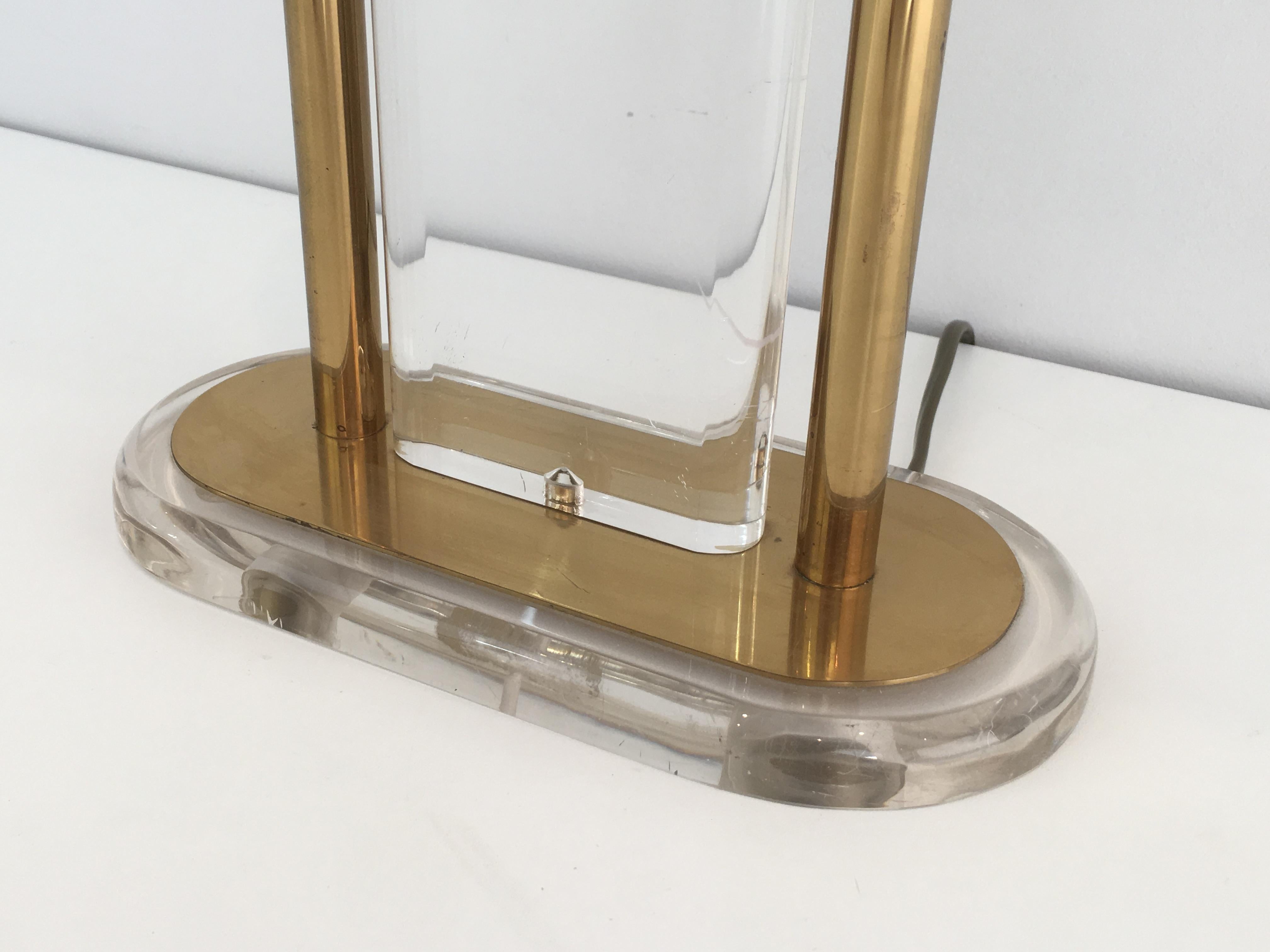 Gilt Brass and Lucite Table Lamp, French, circa 1970 4