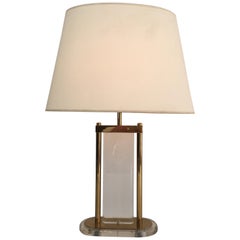 Gilt Brass and Lucite Table Lamp, French, circa 1970