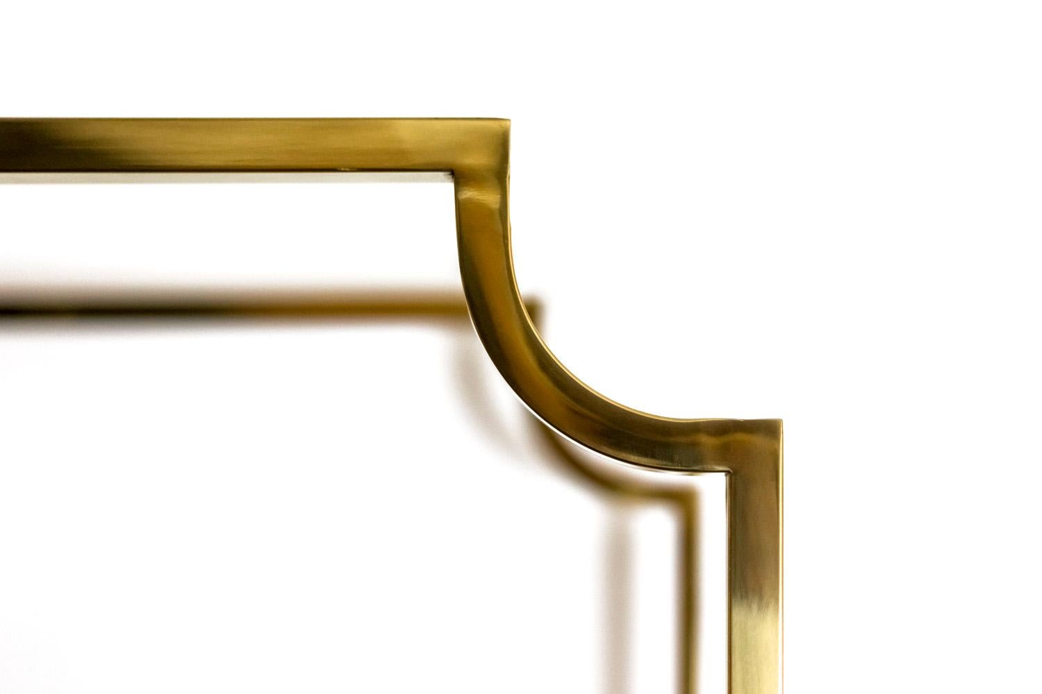 Modern Gilt Brass and Smoked Glass Shelf, Contemporary Work For Sale