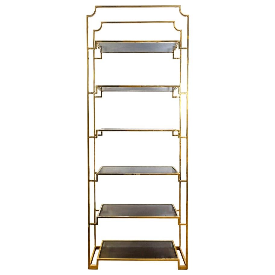 Gilt Brass and Smoked Glass Shelf, Contemporary Work For Sale