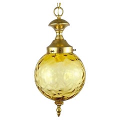 Gilt Brass and Textured Glass Suspended Chandelier