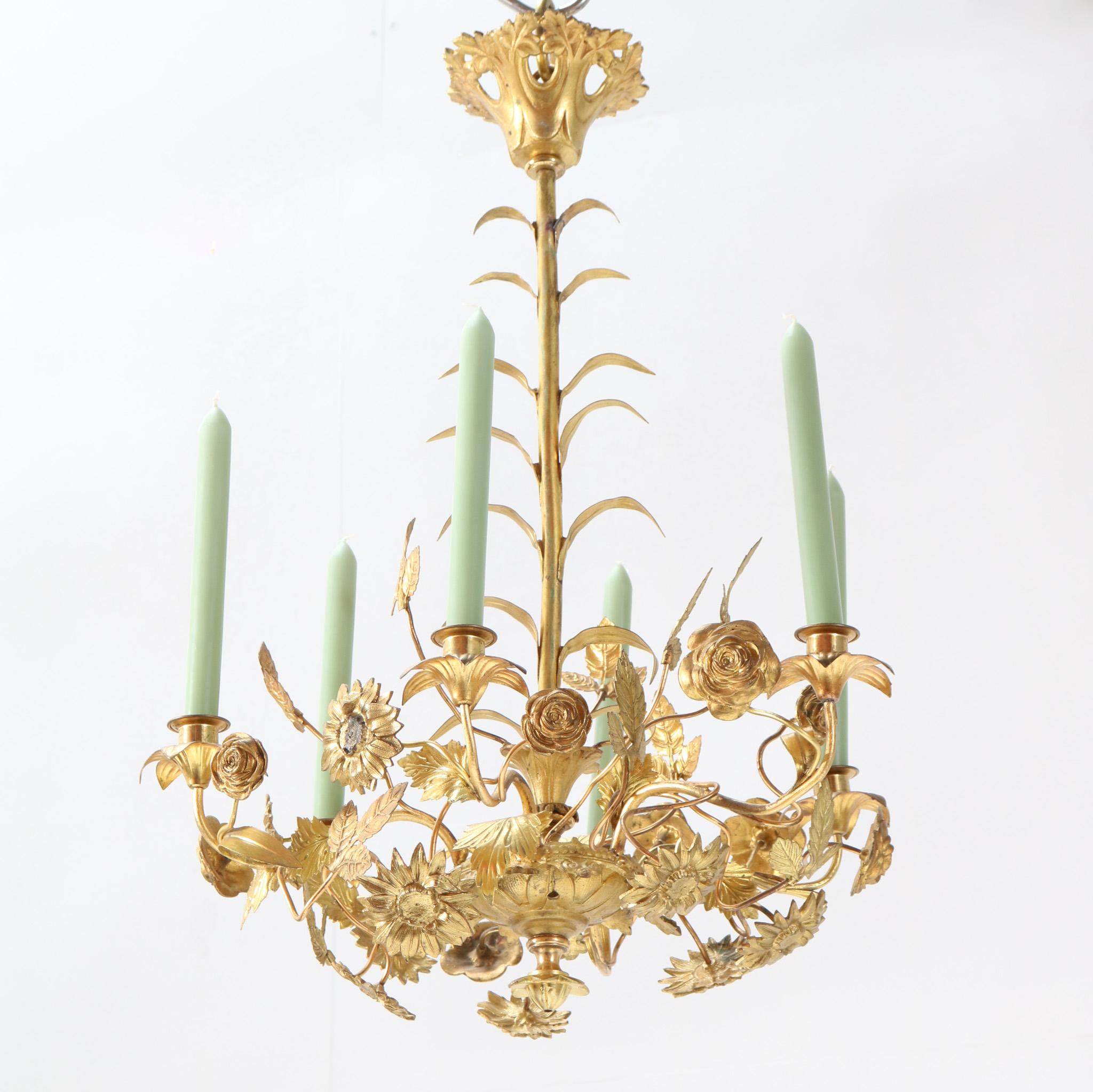 Gilt Brass Art Nouveau Chandelier, 1900s In Good Condition For Sale In Amsterdam, NL