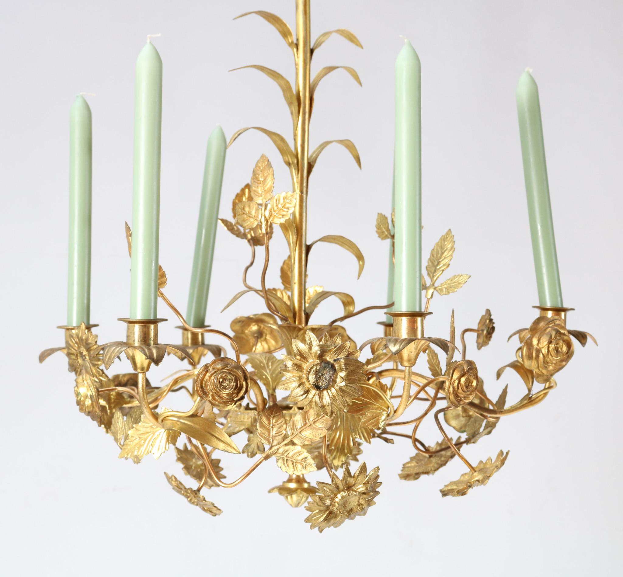 Gilt Brass Art Nouveau Chandelier, 1900s For Sale 2