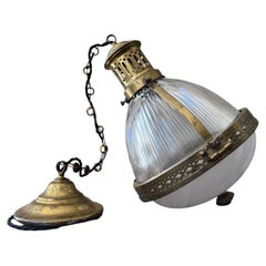 Gilt Brass Caged Holophane Pendant