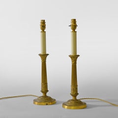 Gilt Brass Candlestick Lamps, French Classical Design, Circa 1800-1840