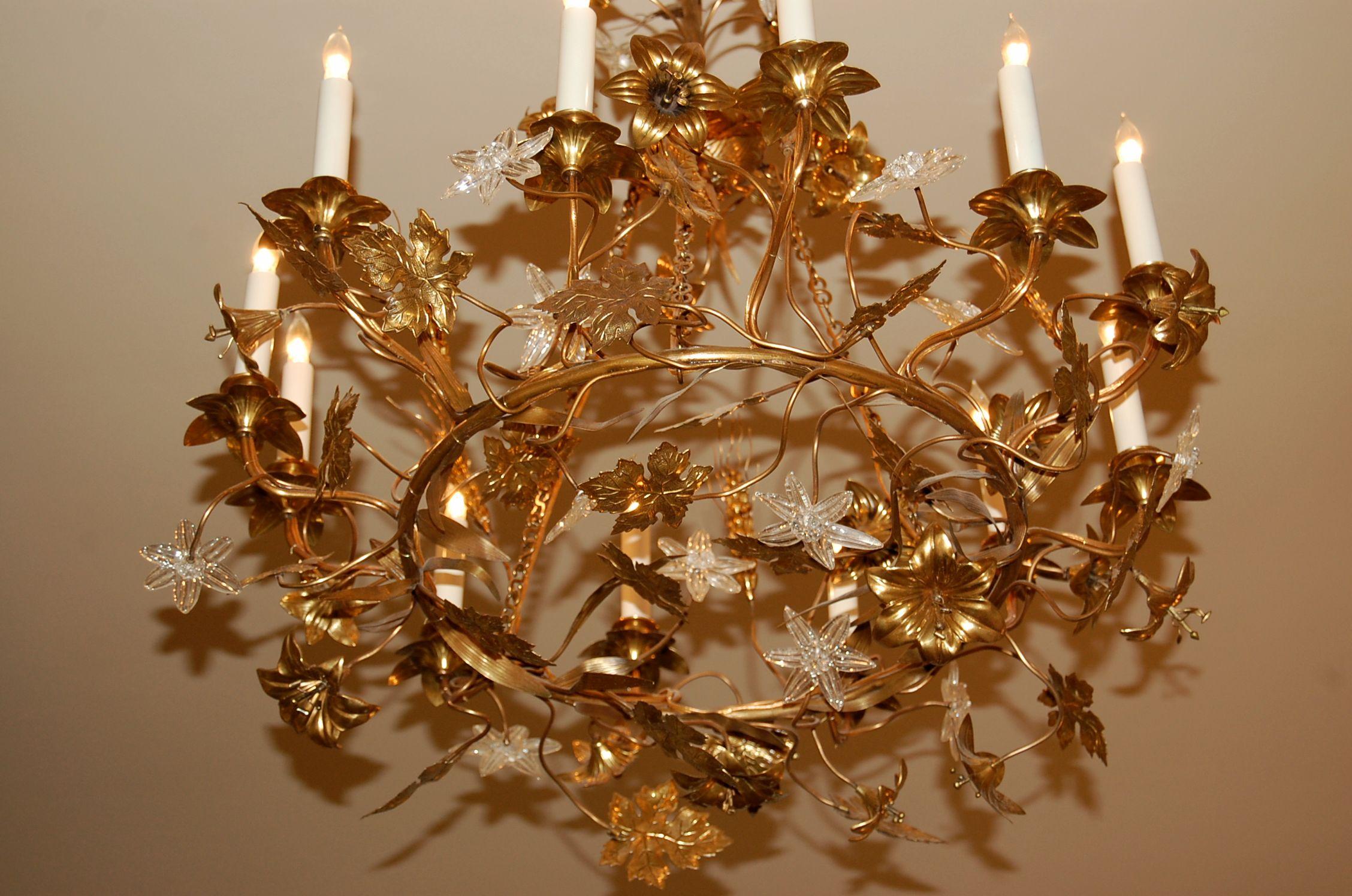 Gilt Brass Chandelier with Clusters of Brass Grapes, Leaves and Sheaths of Wheat 4