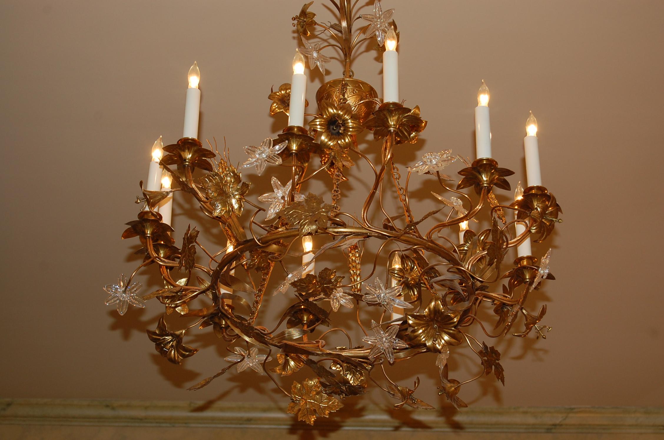 Gilt Brass Chandelier with Clusters of Brass Grapes, Leaves and Sheaths of Wheat 5