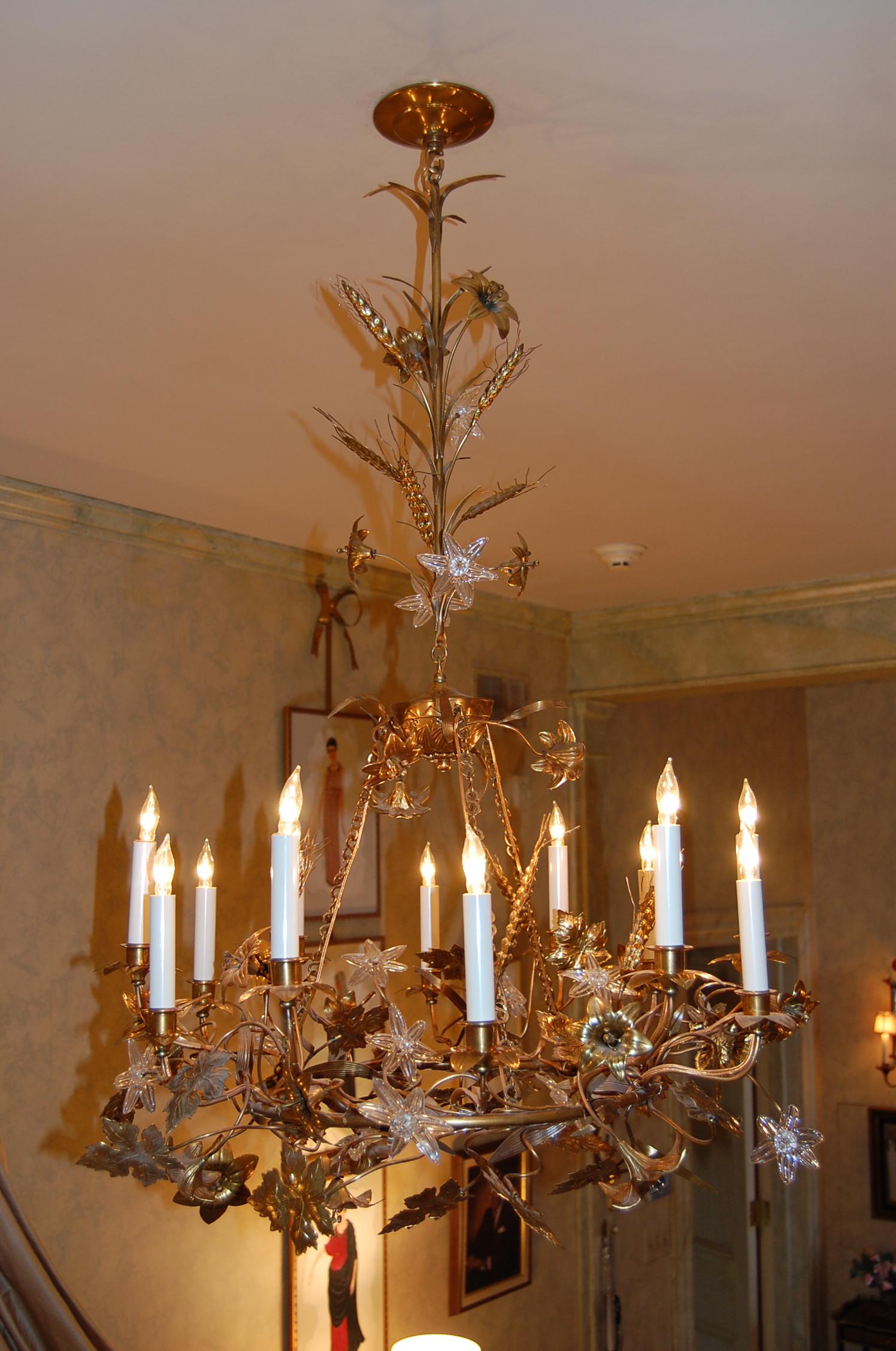 Gilt Brass Chandelier with Clusters of Brass Grapes, Leaves and Sheaths of Wheat 6