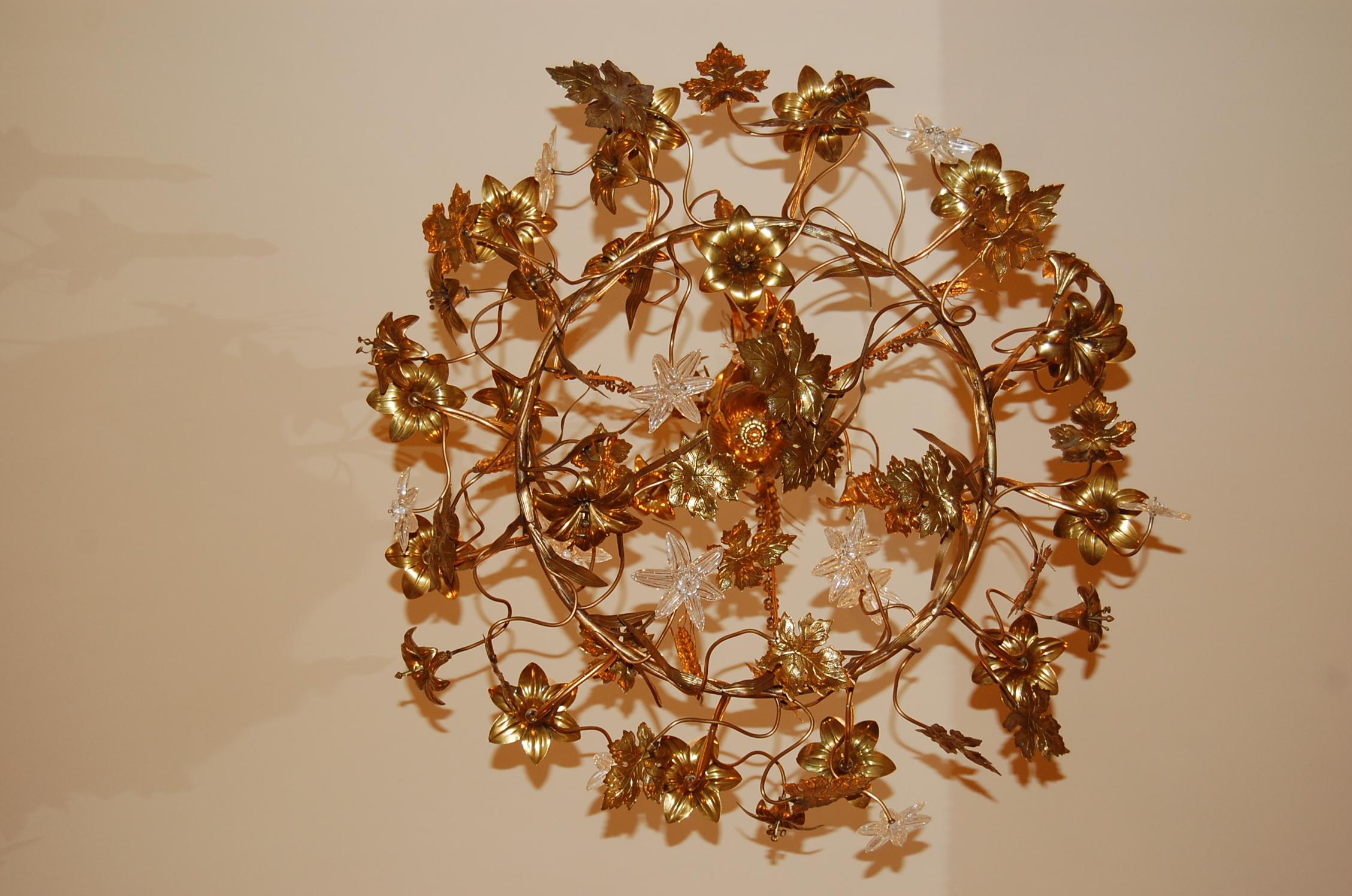 Gilt Brass Chandelier with Clusters of Brass Grapes, Leaves and Sheaths of Wheat 10