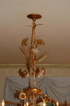 Gilt Brass Chandelier with Clusters of Brass Grapes, Leaves and Sheaths of Wheat