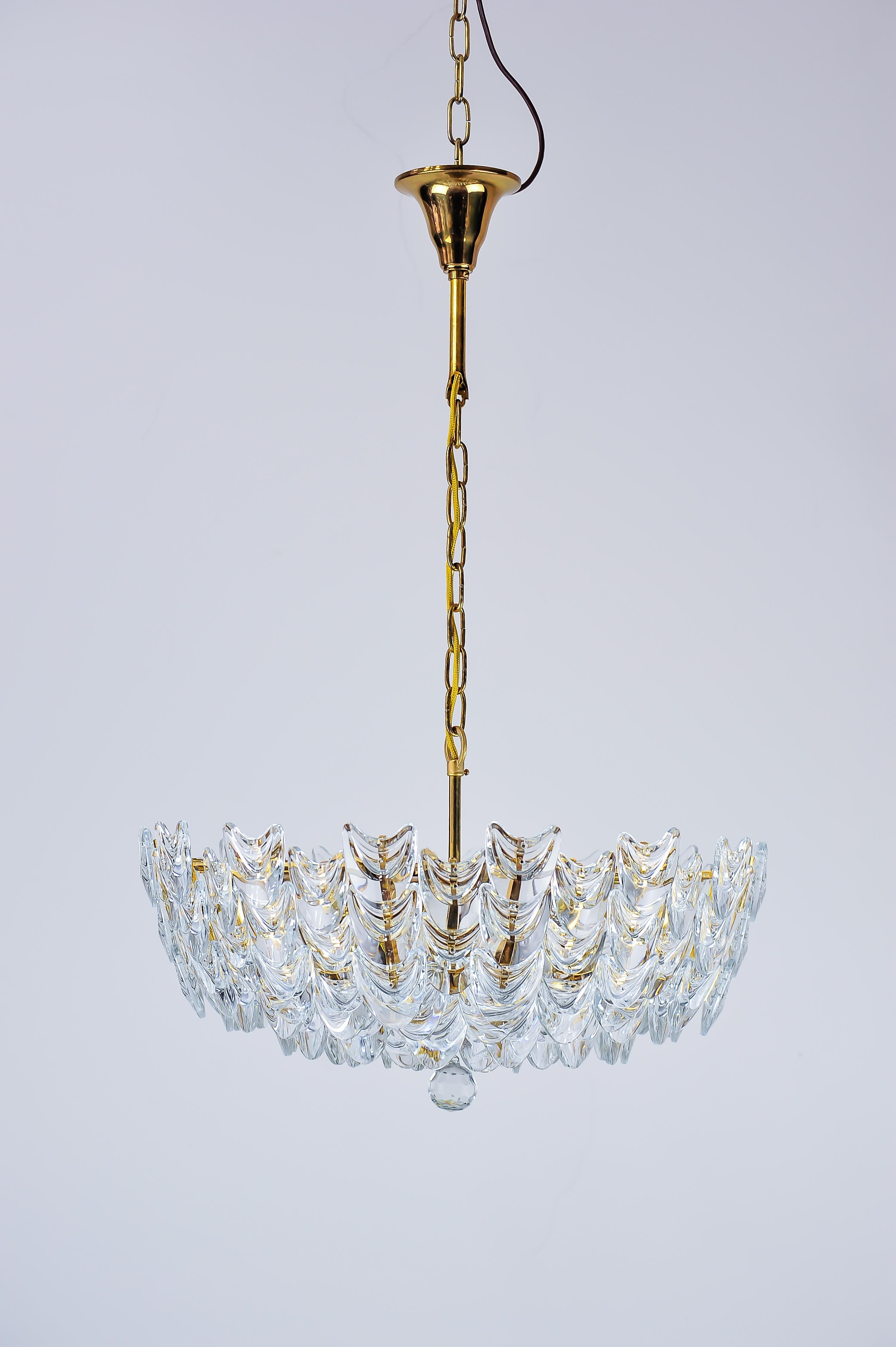 Gilt Brass Chandelier with Glass, German, circa 1960s For Sale 1
