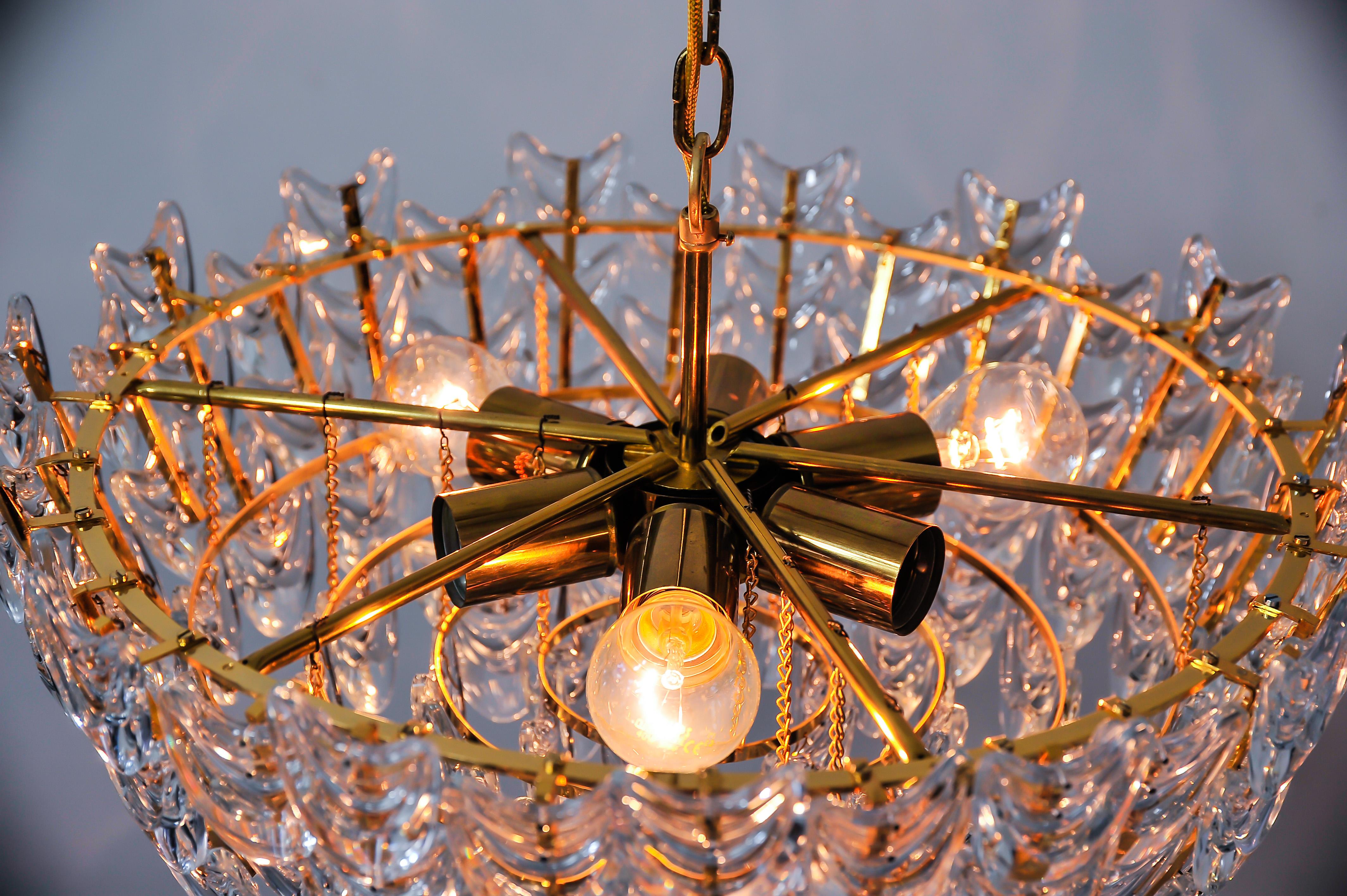 Gilt Brass Chandelier with Glass, German, circa 1960s For Sale 3